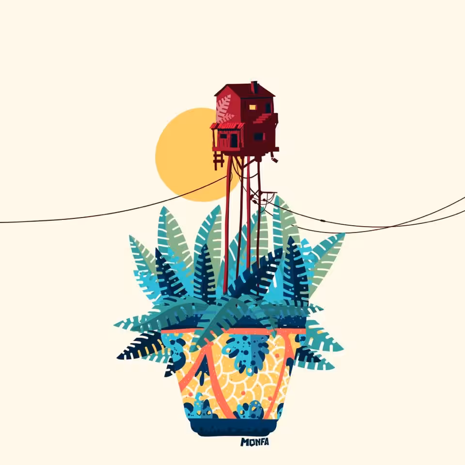 Potted house with plants
