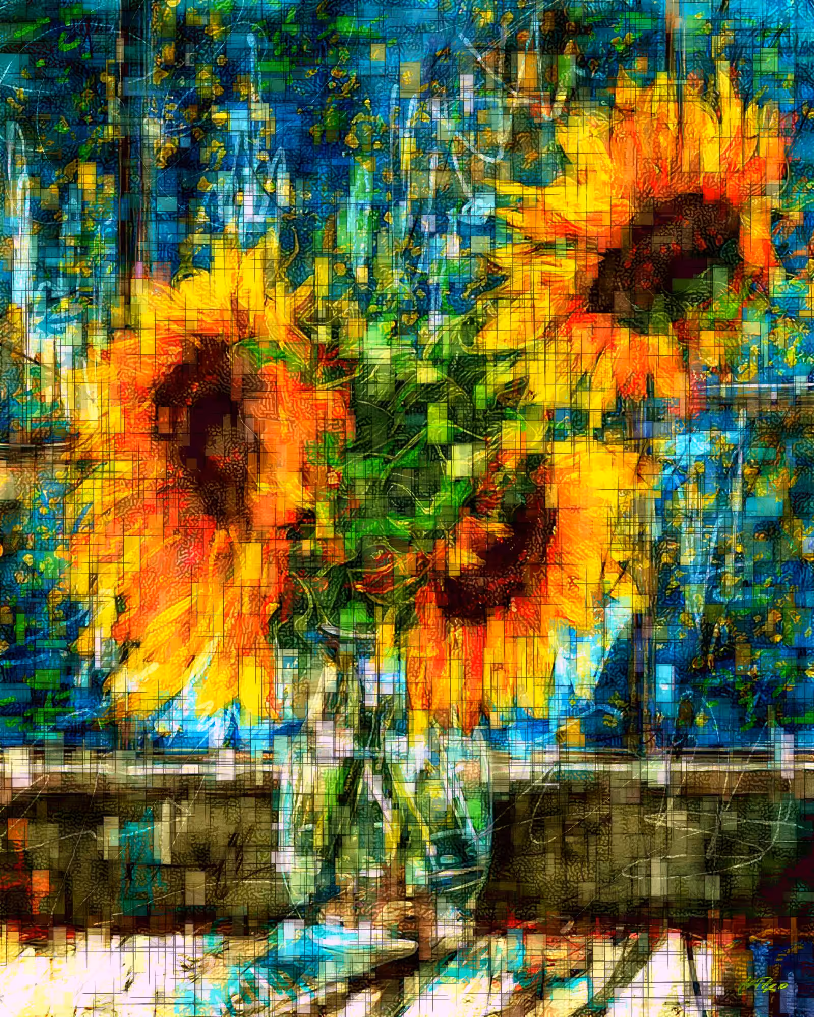 Sunflowers in Glass Vase - NFT Card Impressionist