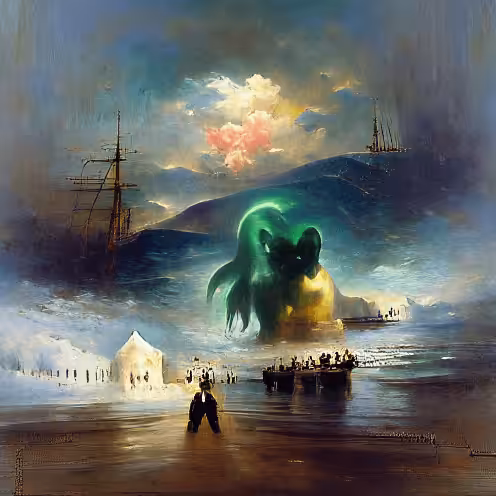 Cthulhu Scenes: Cthulhu terrorizing a seatown