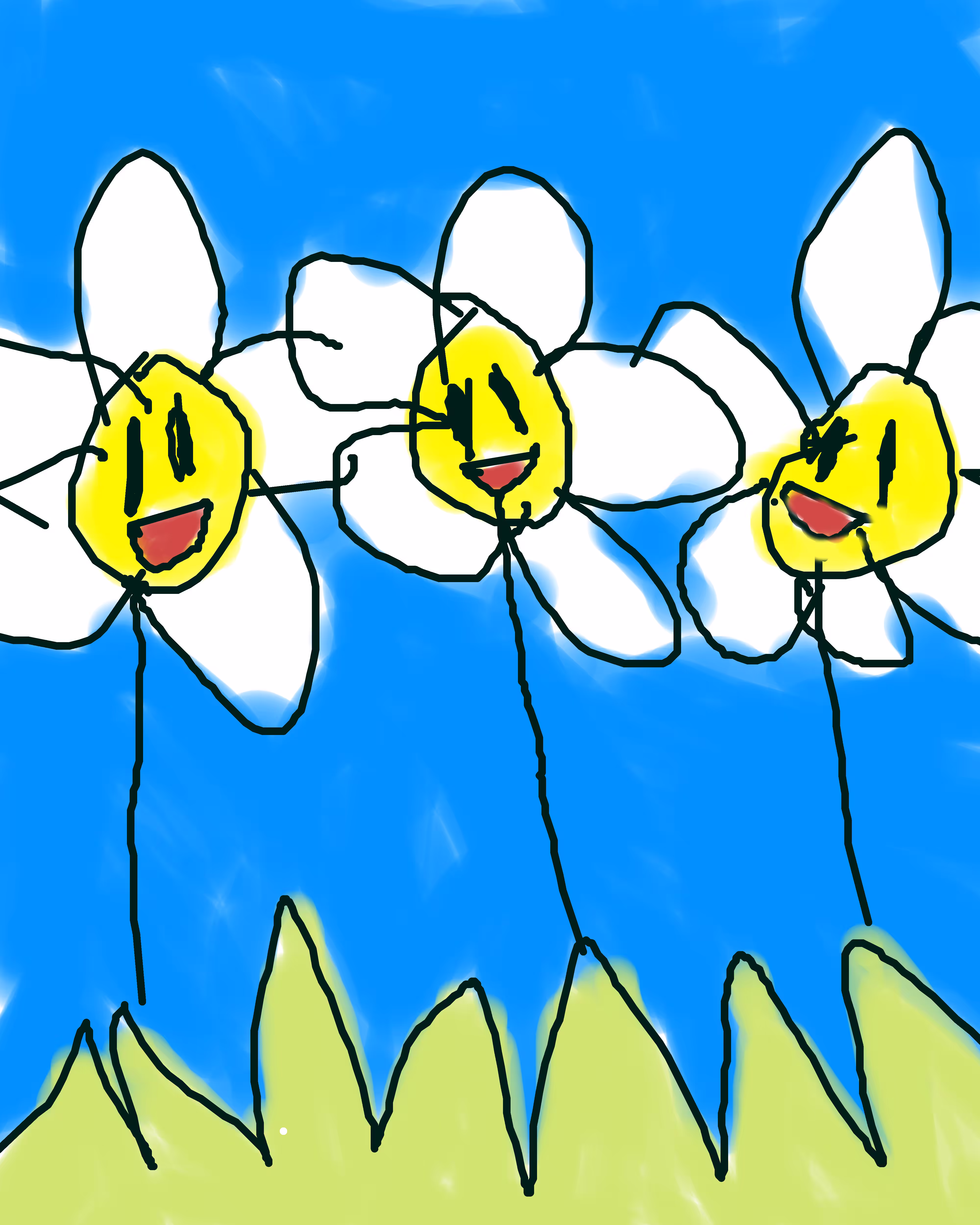 Three happy flowers
