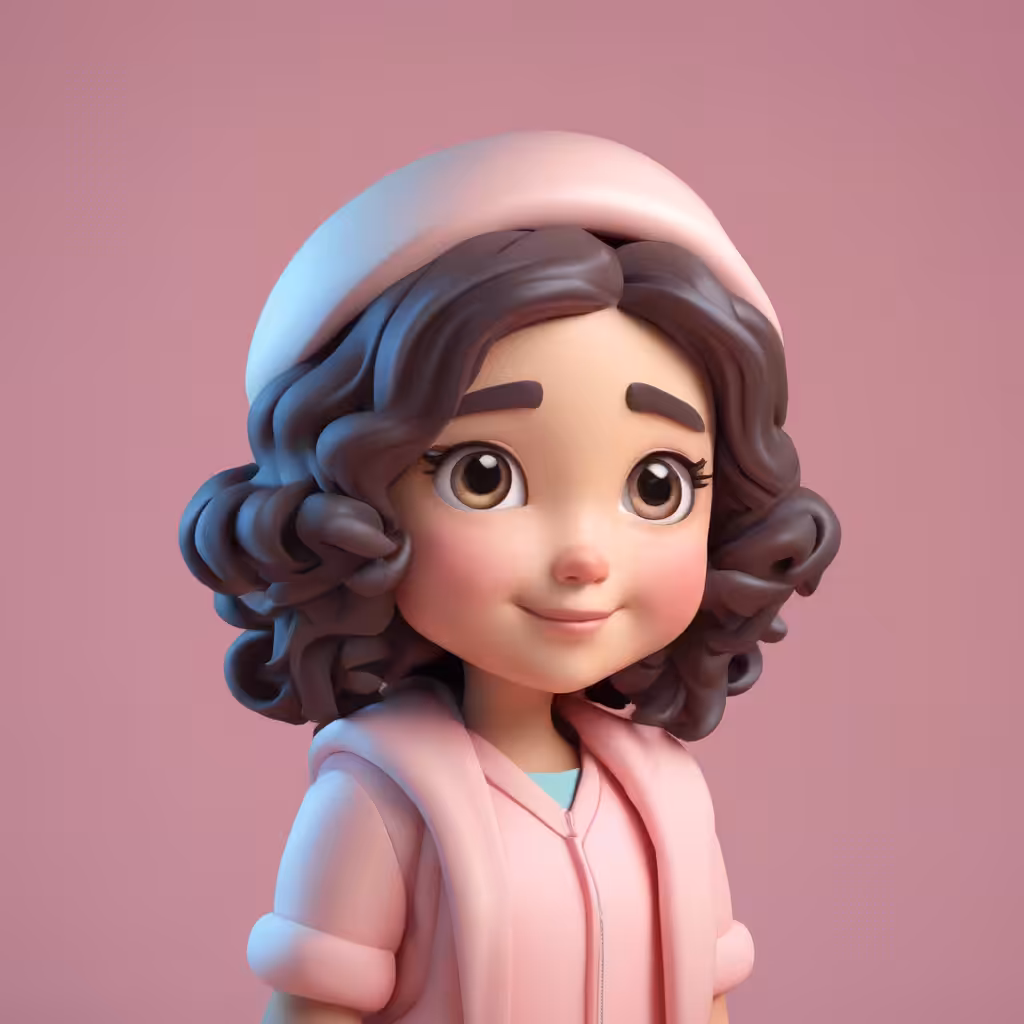 Adorable Girl with Curly Dark Hair Isometric Emoji