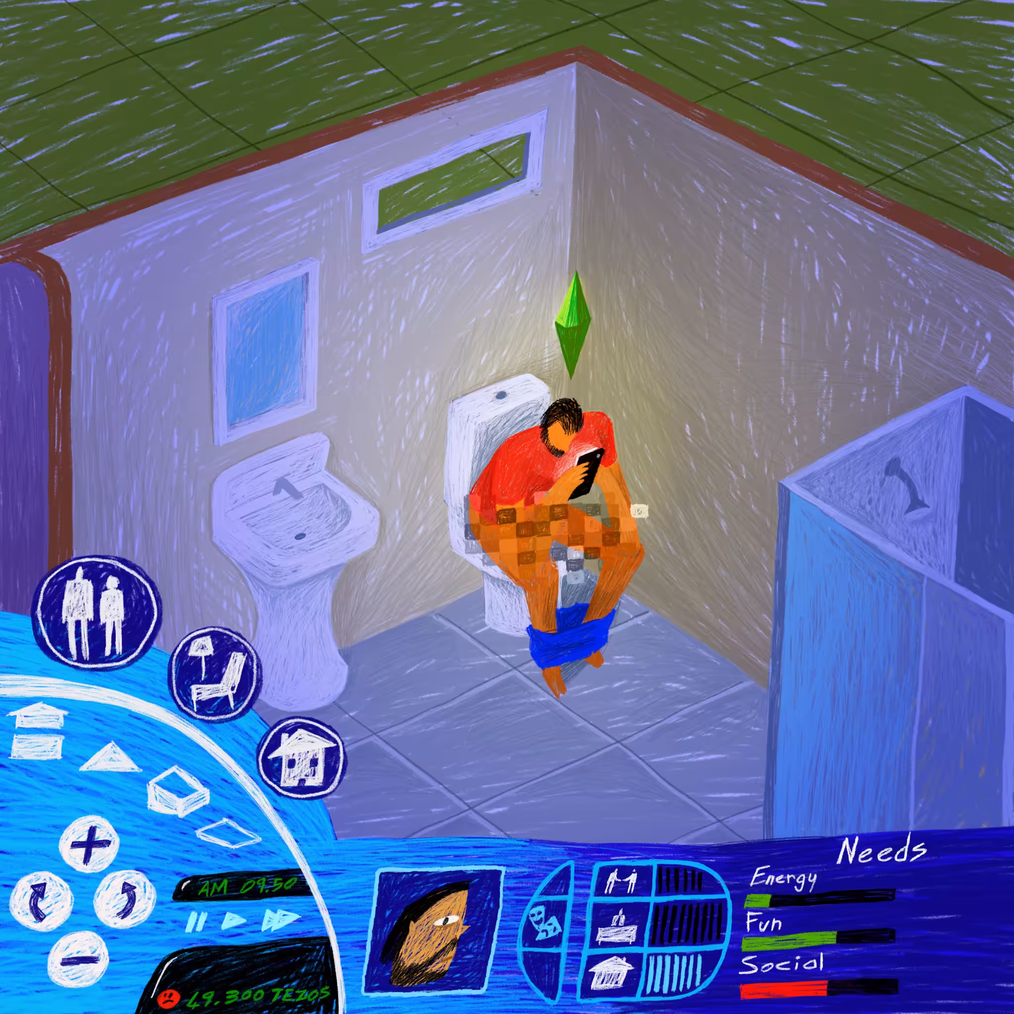 The Sims "spend your life on toilet"