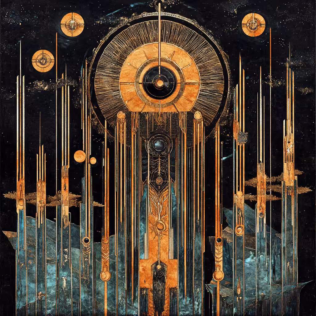 The work of art made in a style combining elements of Art Deco and futurism