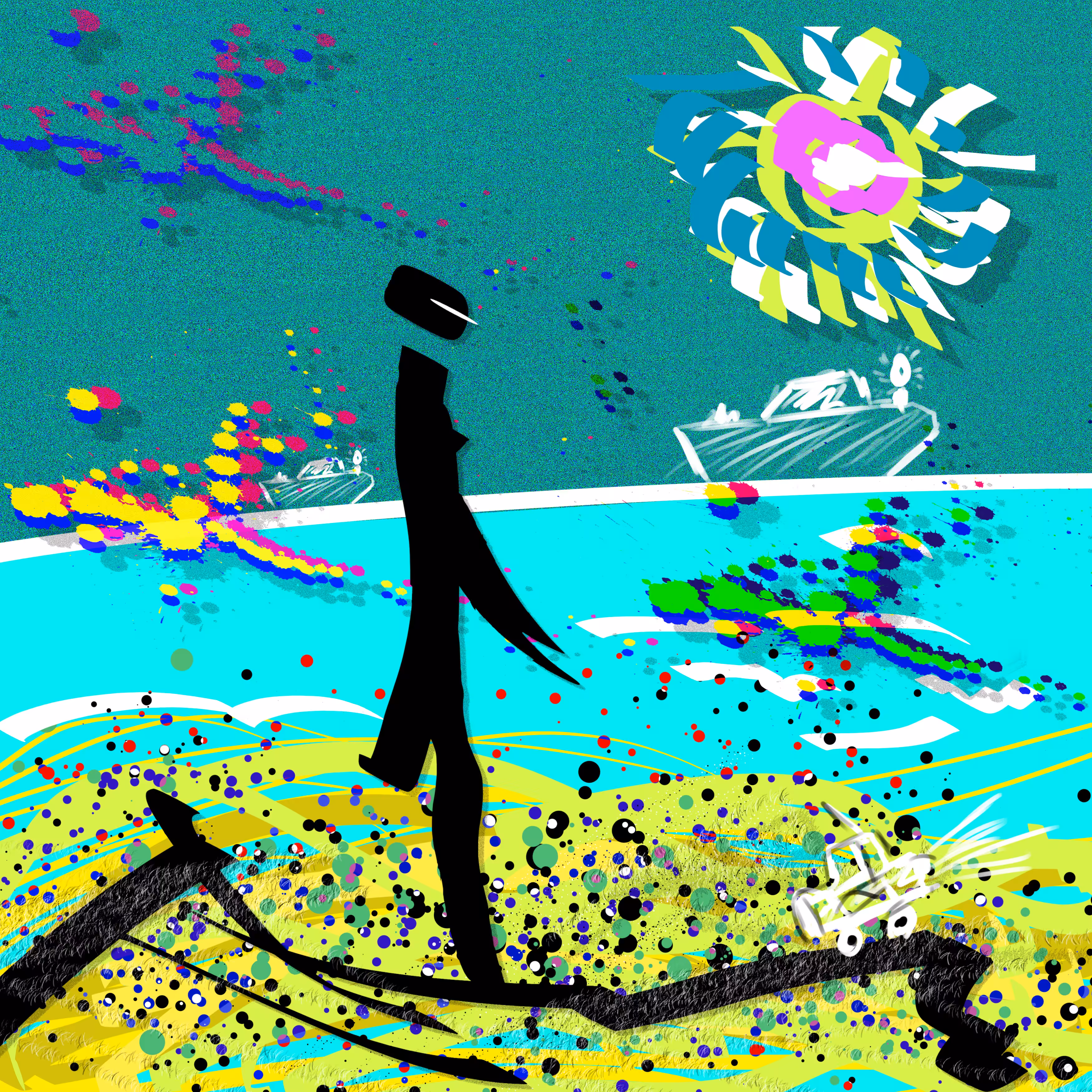 Piano Player Walking On The Beach