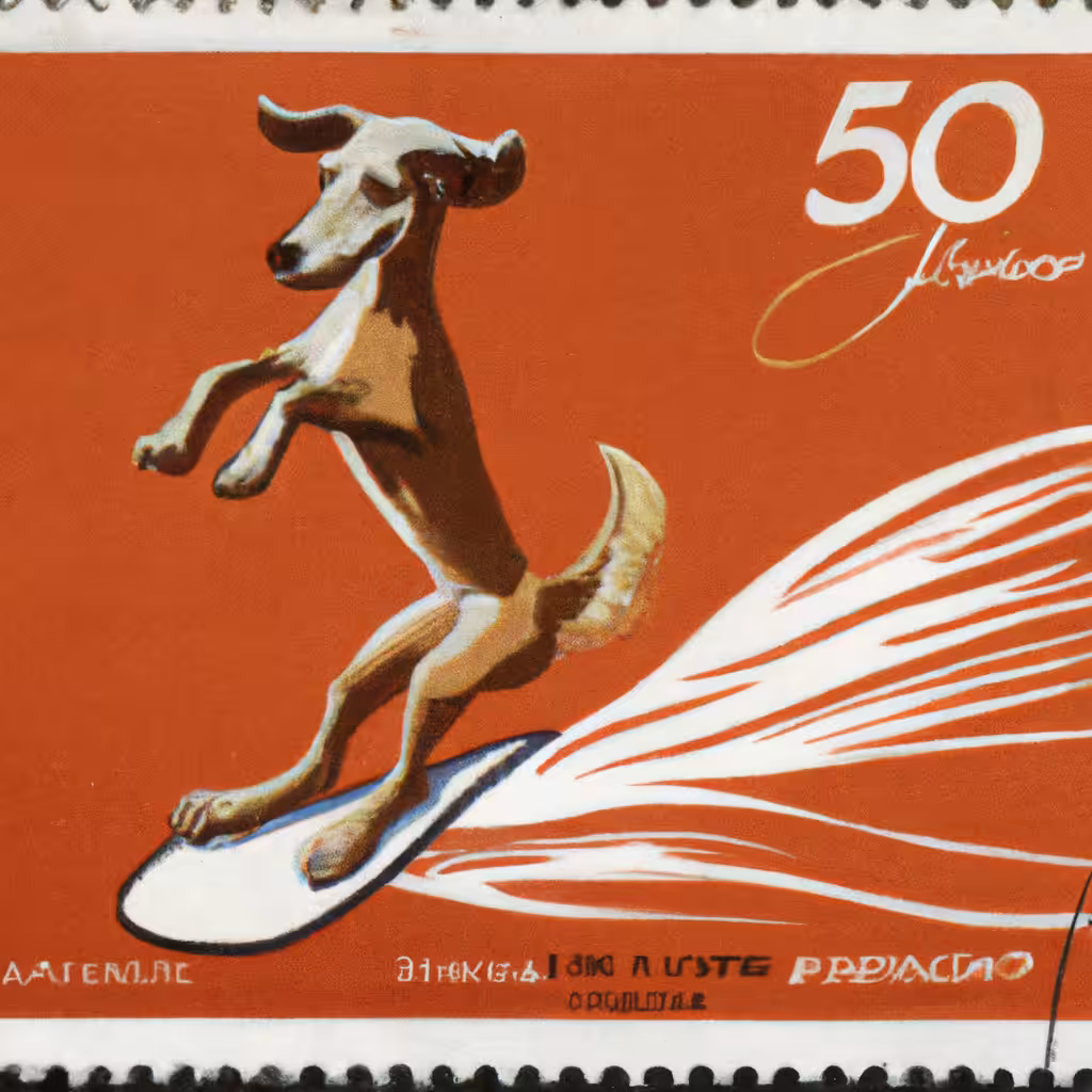 Commemorating the first dog to ride a surf for 100m