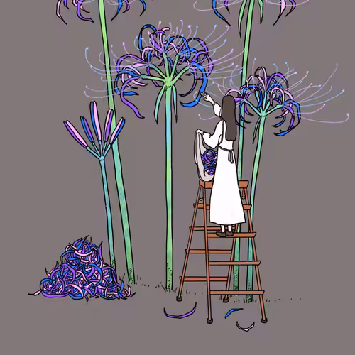 Girl pasting flowers #0024