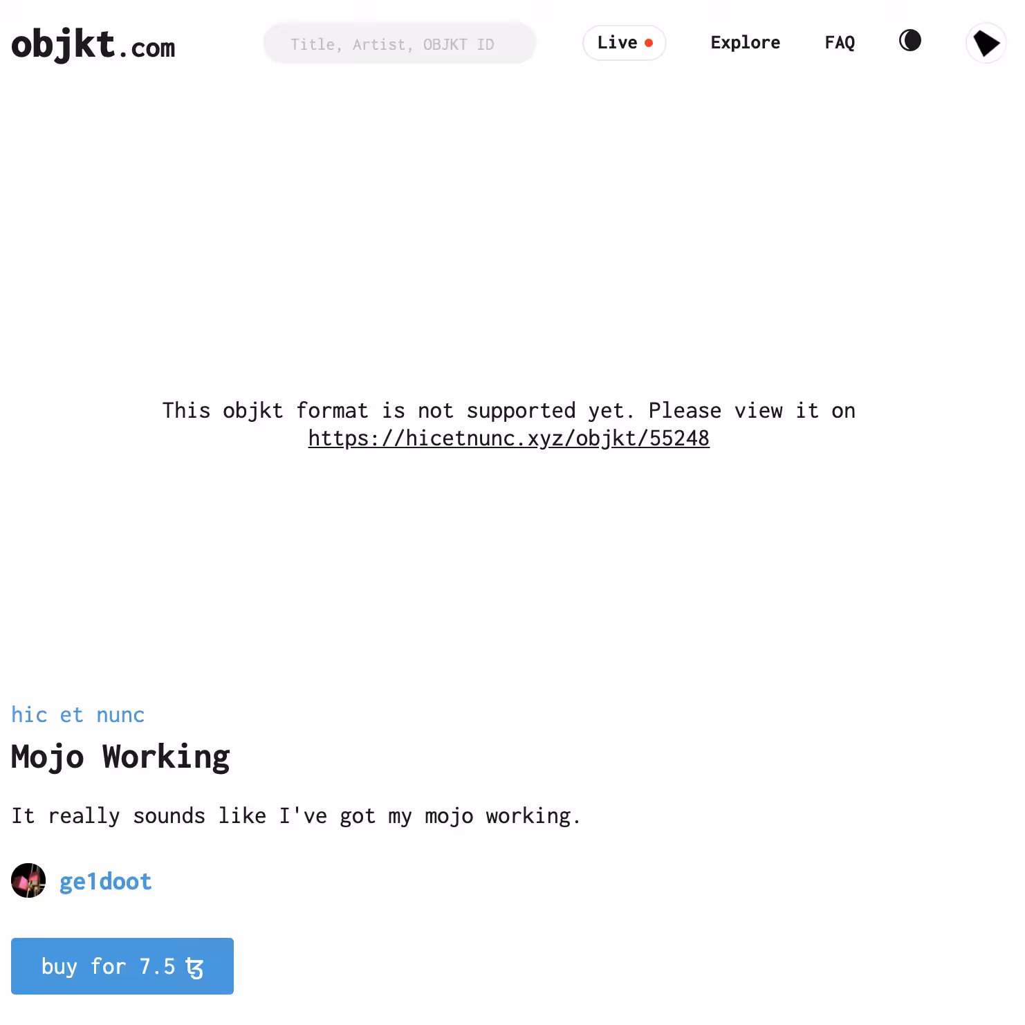 This objkt format is not supported yet.