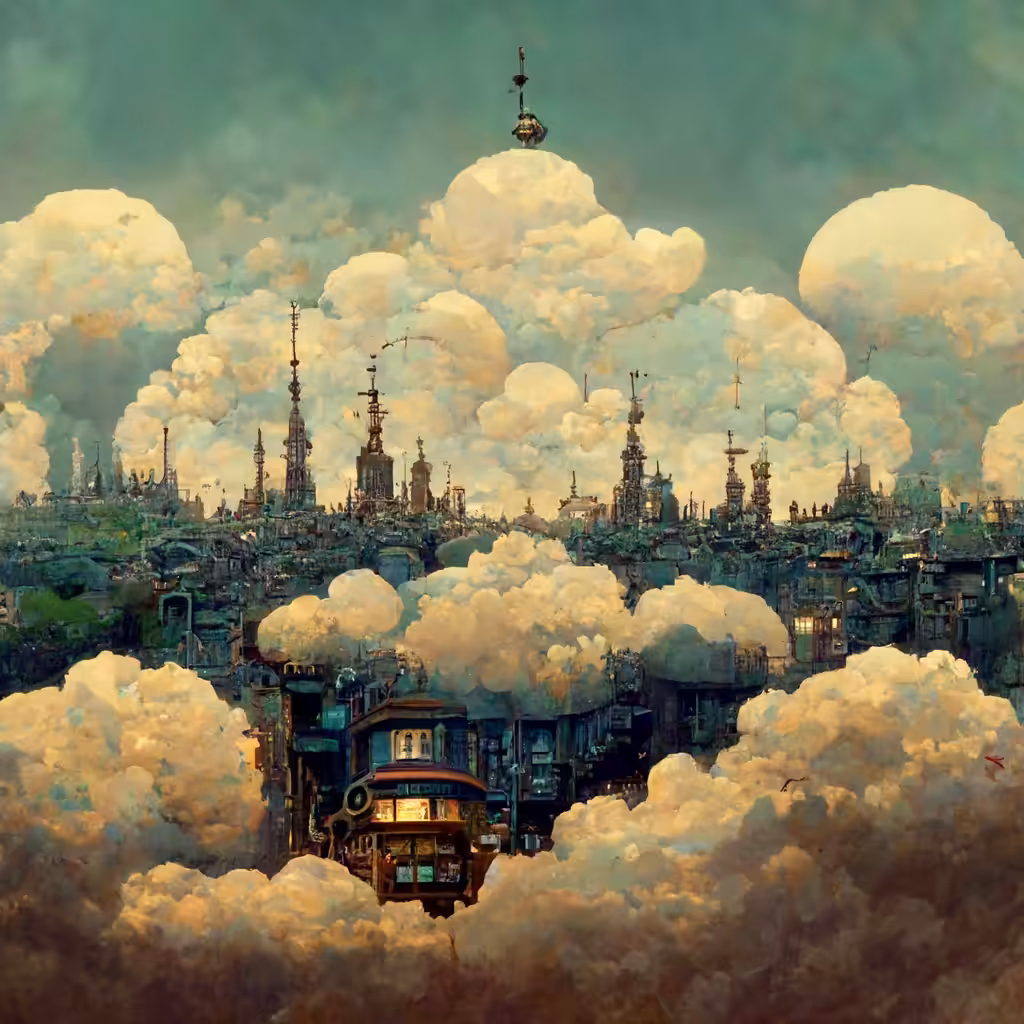 Steampunk city in the clouds