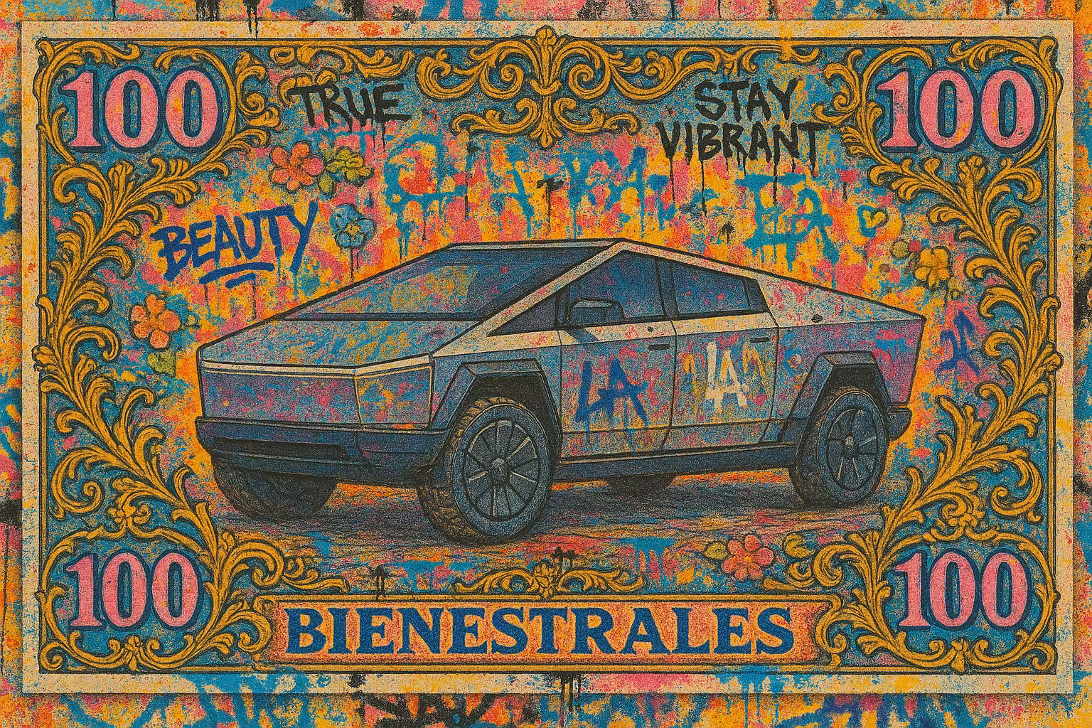Bienestrales Mexican Art Money 100 Pesos (Cybertruck Edition)