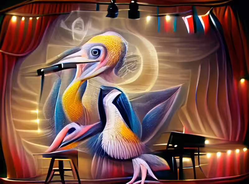 singin pelican on a cabaret stage