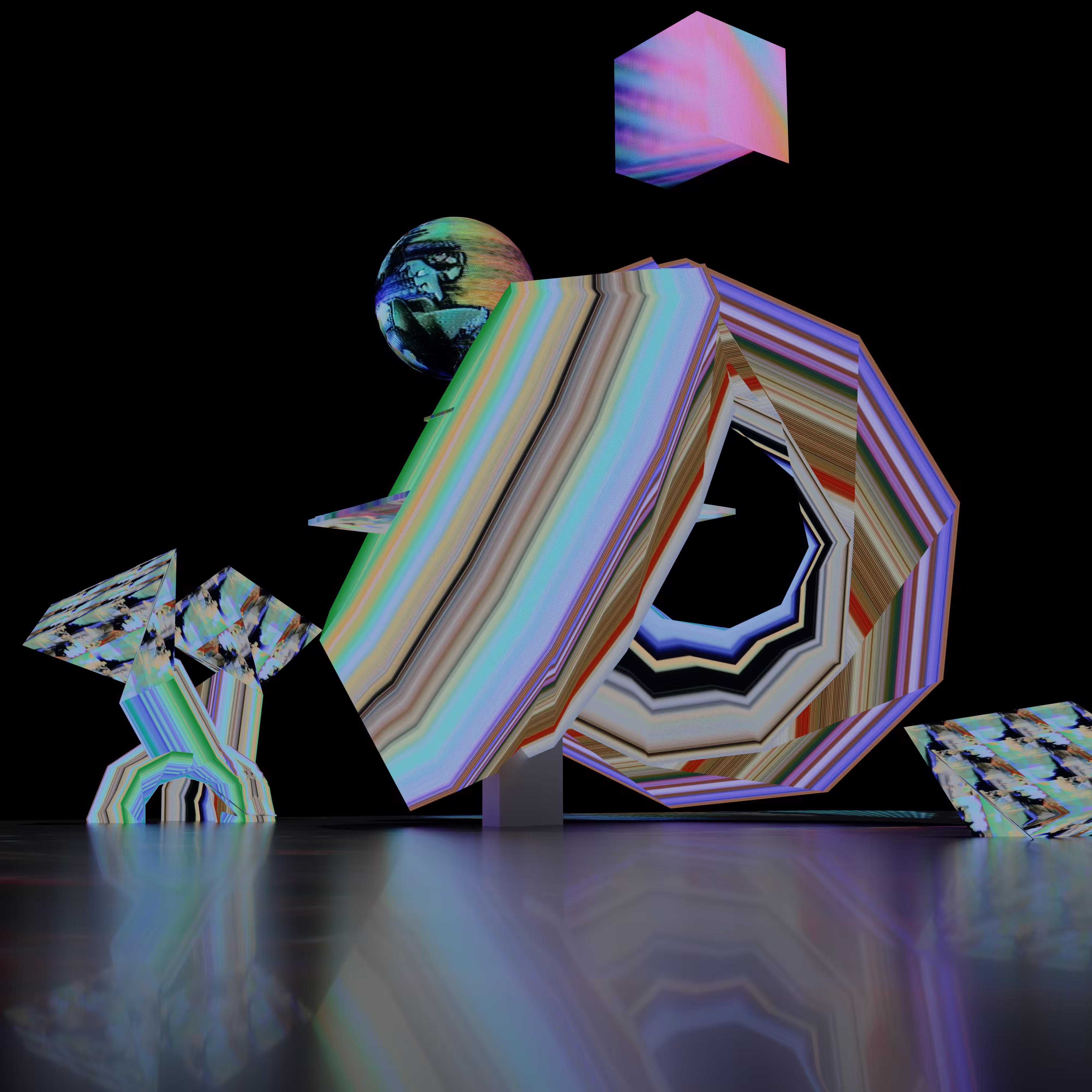 Glowing Structures on a Reflective Surface 
