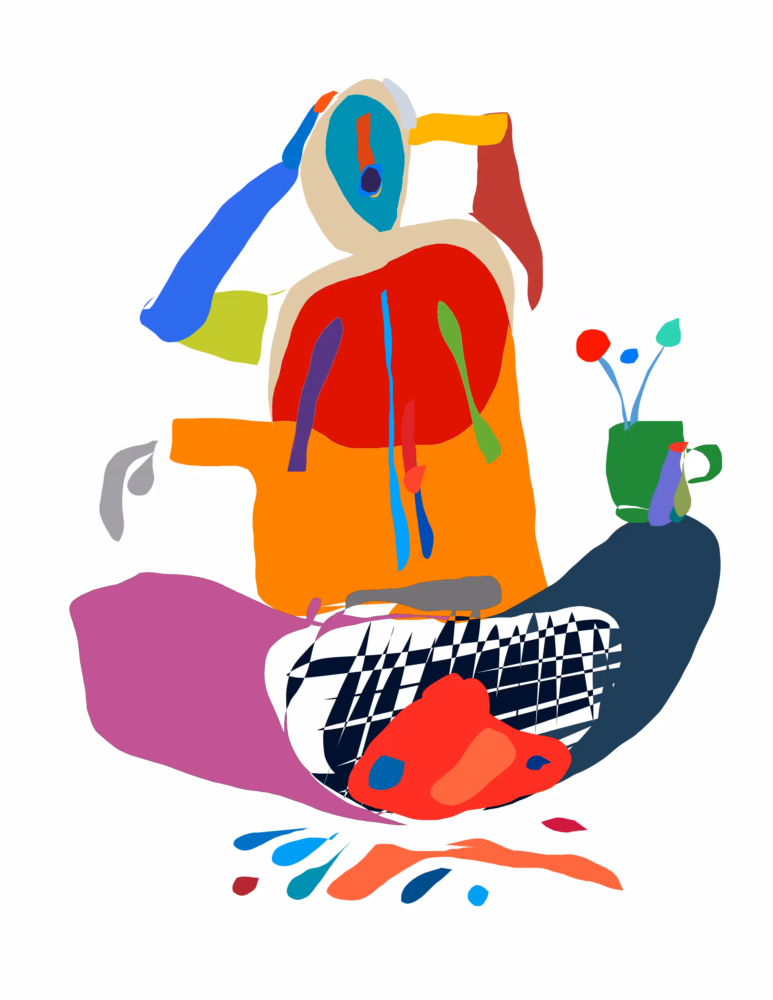 Multicolored brushstroke + nude art: The kettle boiled