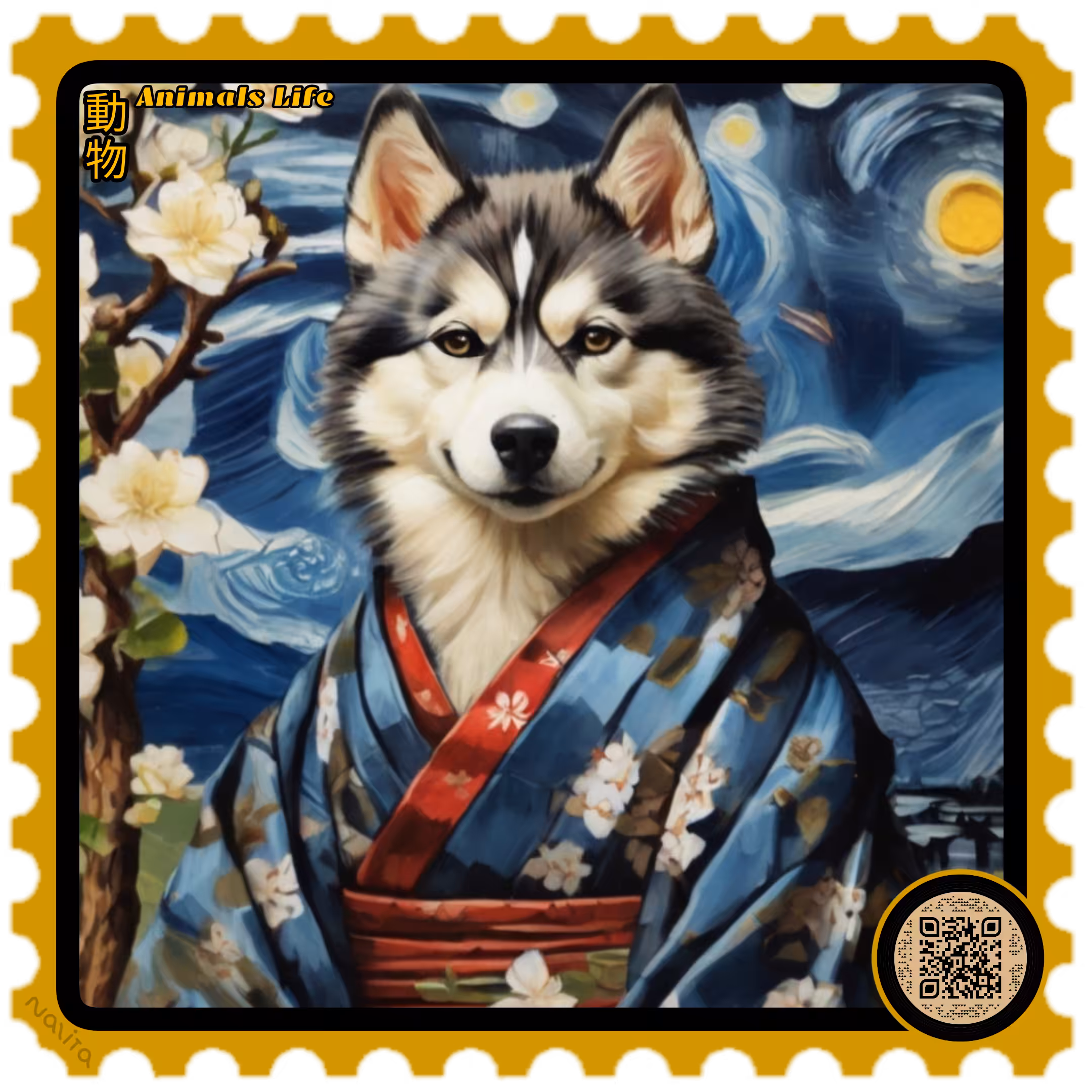 Husky dog postage stamp