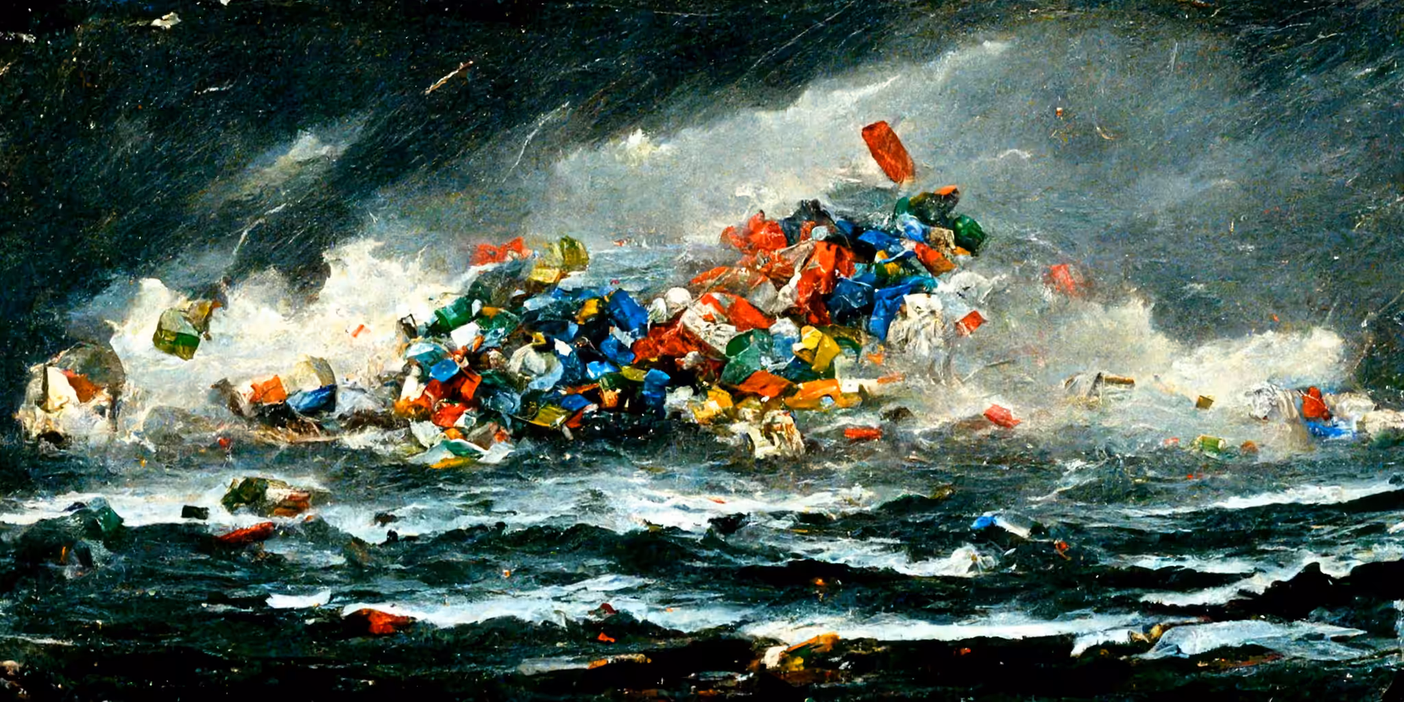 Plastic Trash in a Storm at Sea