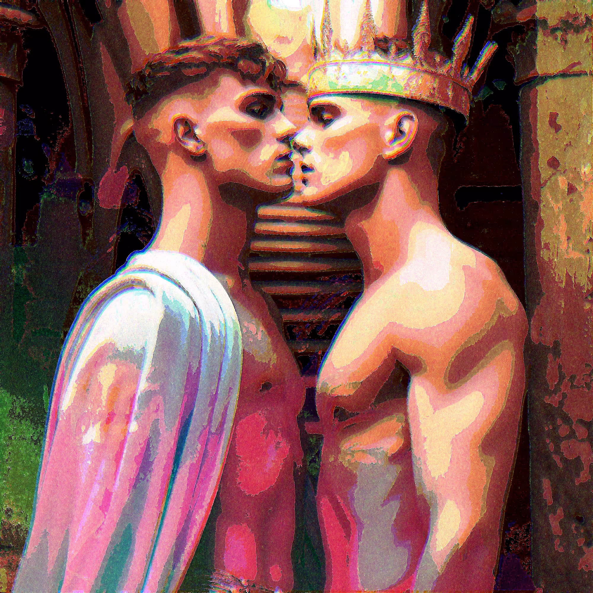 TWO MAN KISSING #004. King Lear and his Huntsman