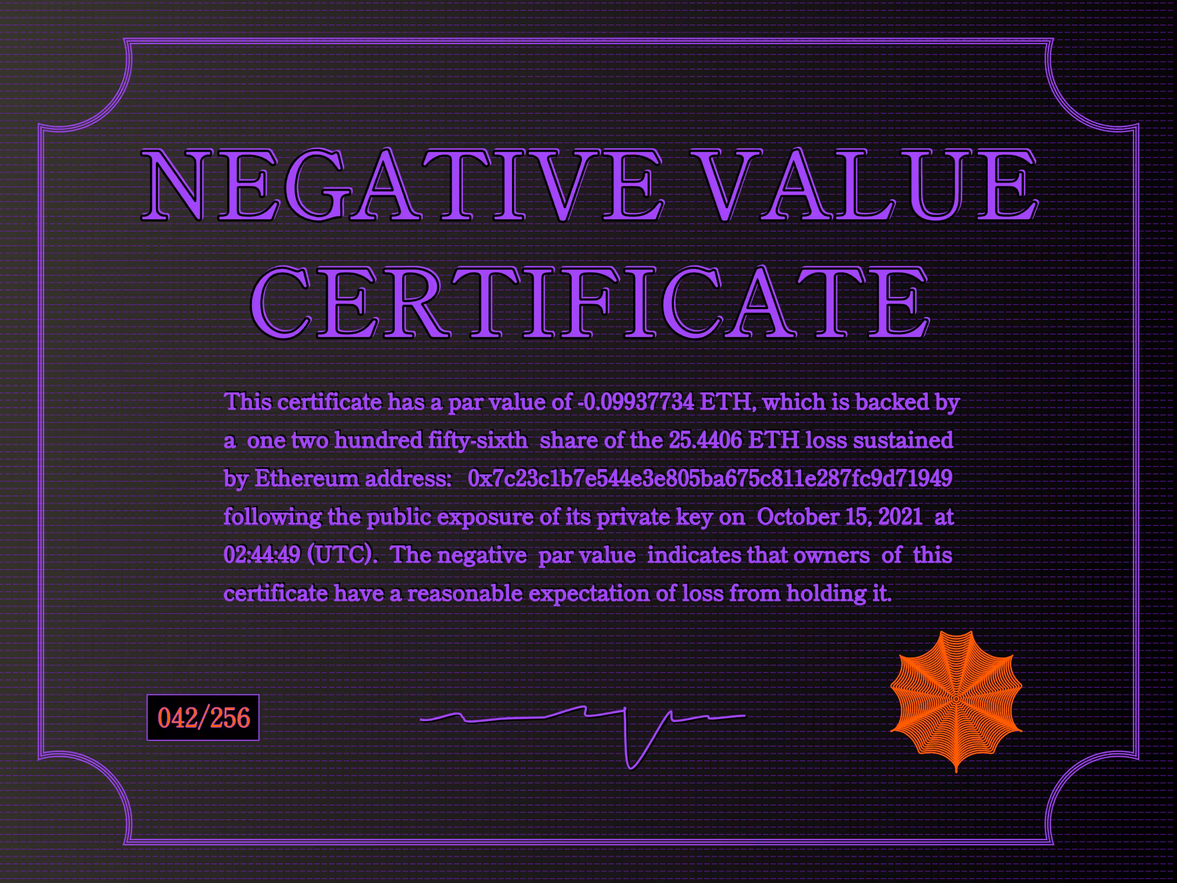 Negative Value Certificate #42 of 256