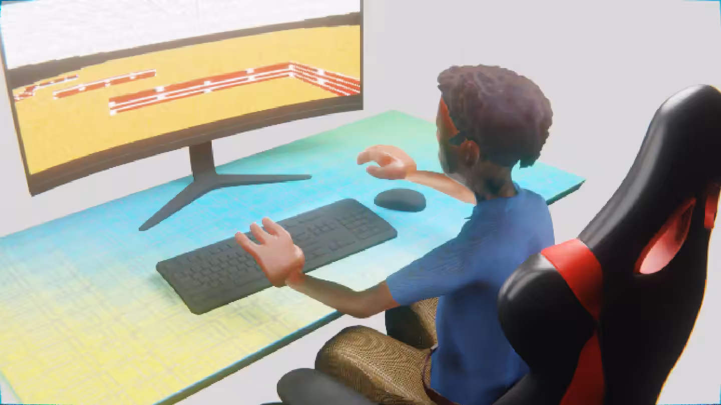 Desktop by Felt Zine: Desktop #154: The Developer in the Gaming Chair With a Hanging Light and a Maze Monitor on a Green FELT Zine Table in The Void