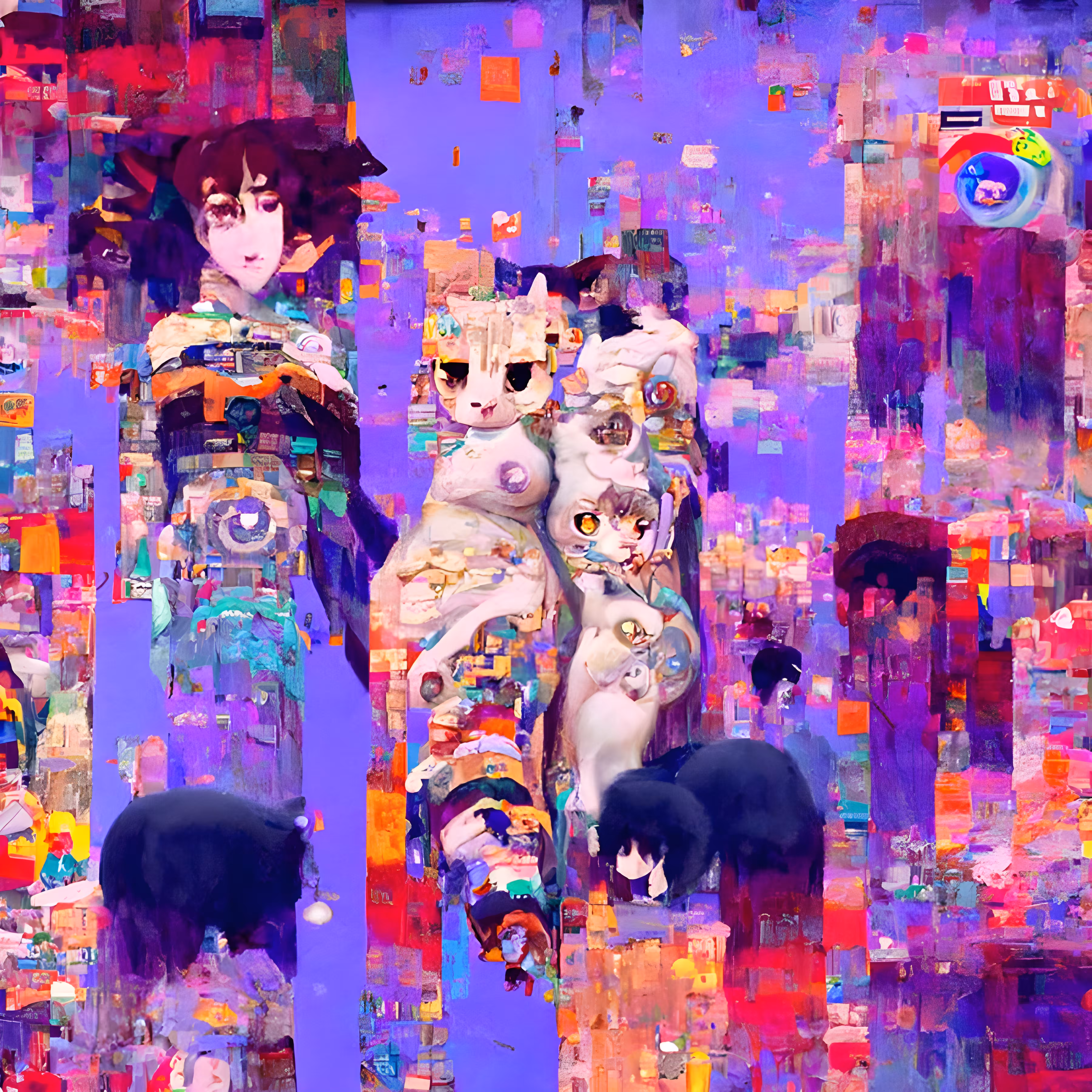Anime Glitch Cats 8K By Gustav Klimt