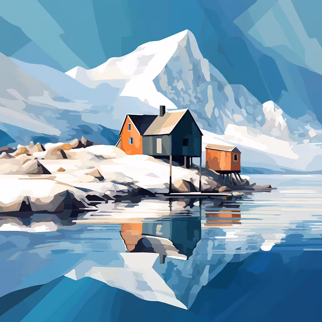 Housw, lake, snow #3