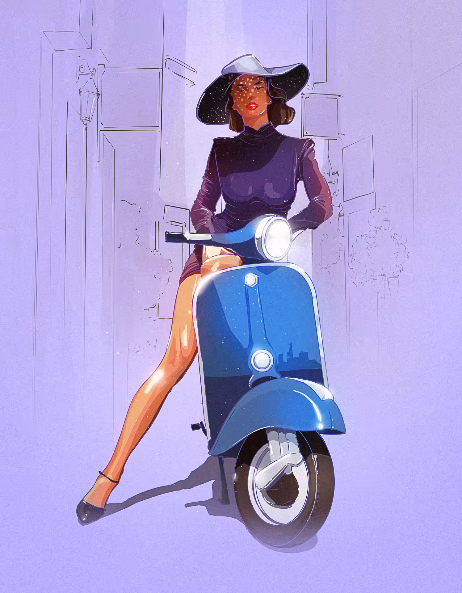 La Vie En Rose On Blue Vespa