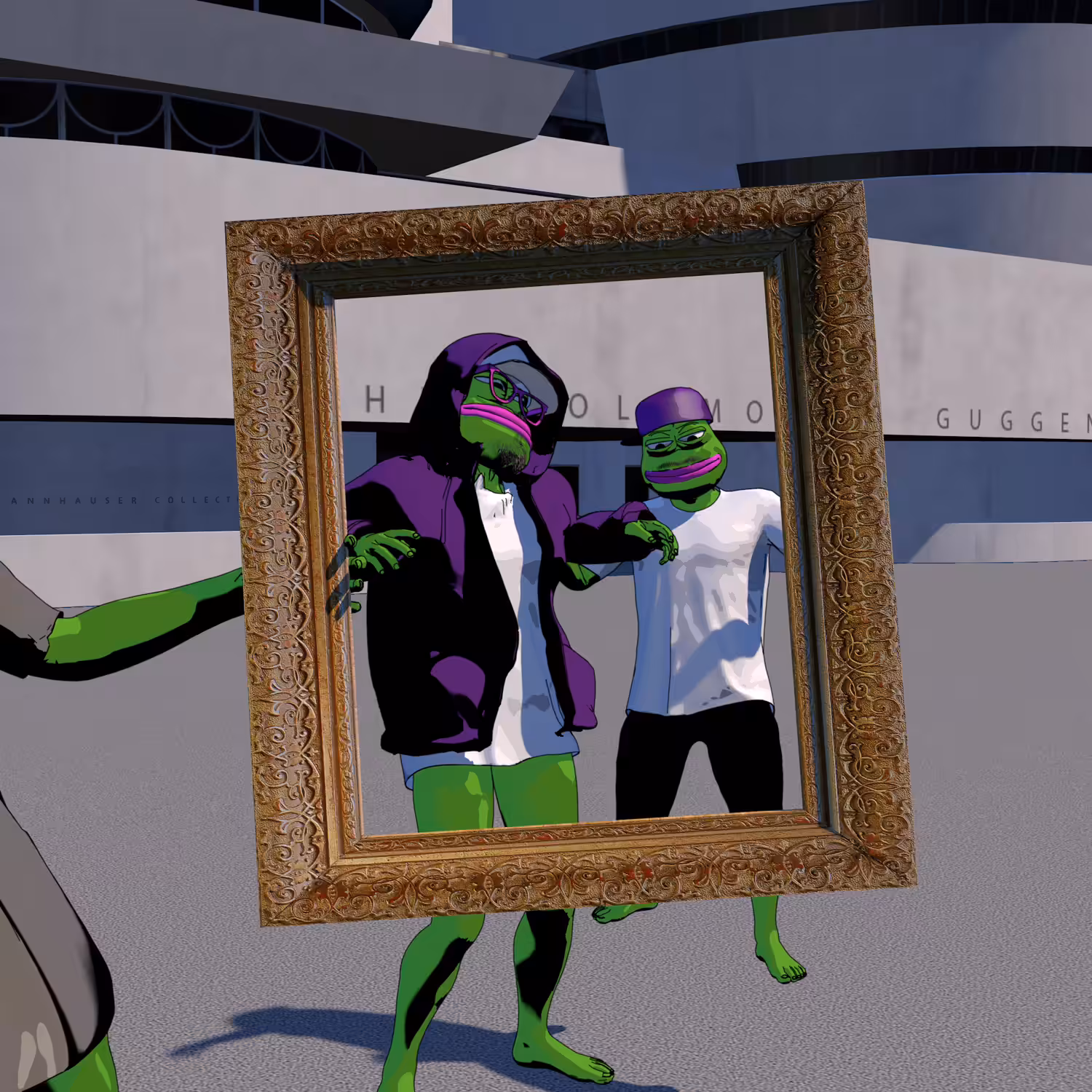 Pepe dancing outside the NY Guggenheim