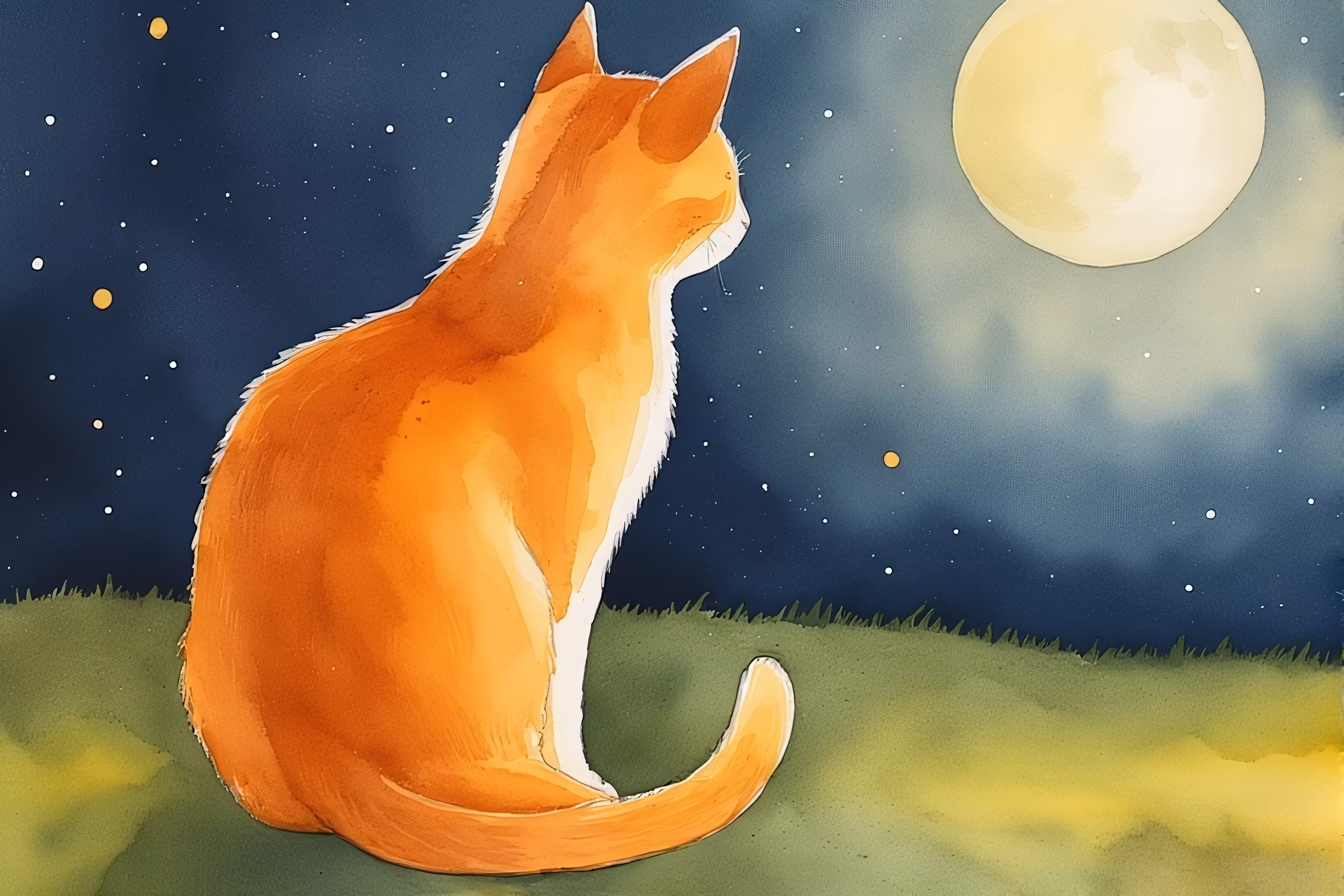 Moonlit Vigil: The Ginger Cat's Silent Gaze