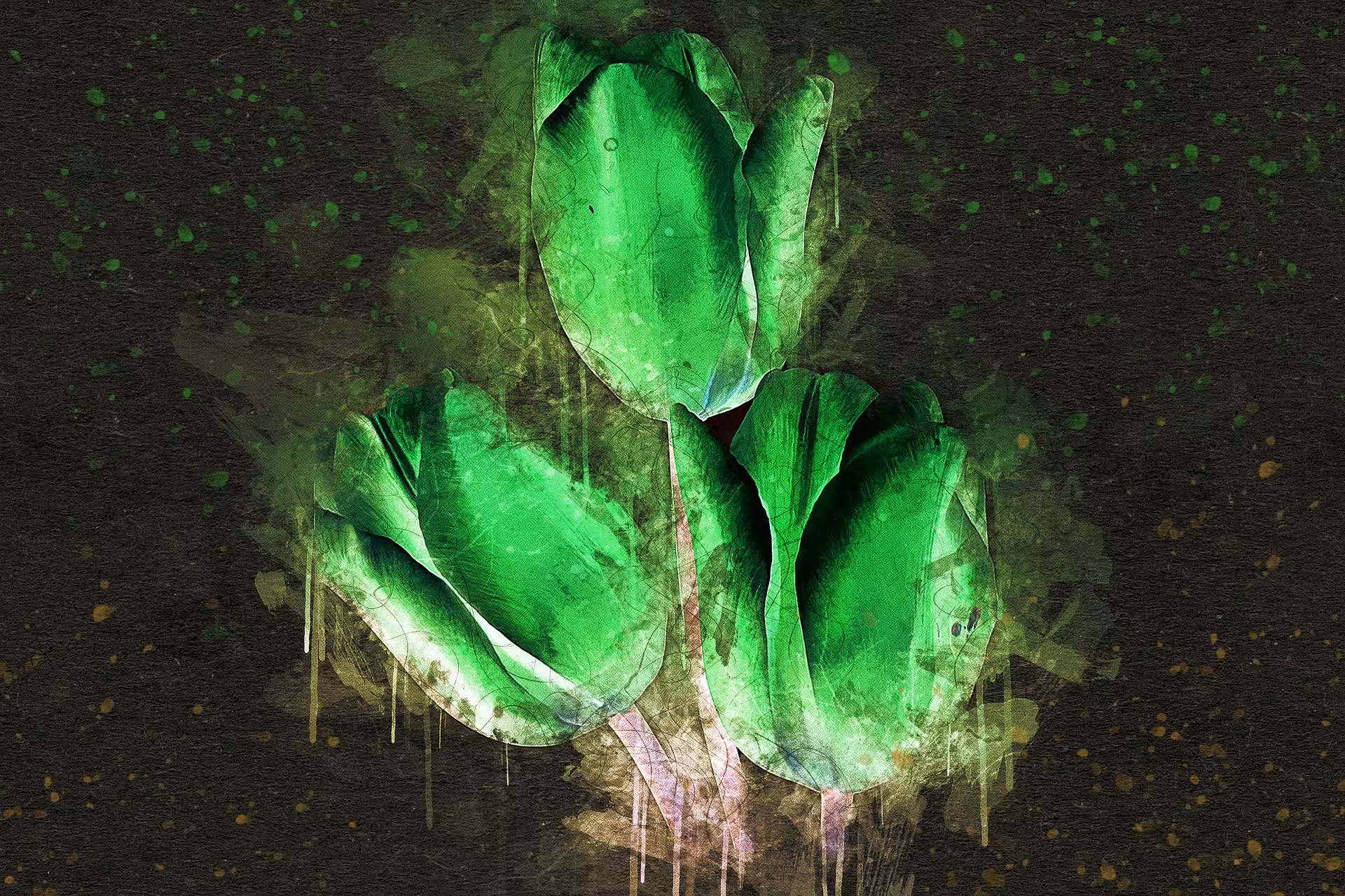 Artistic painting green tulips