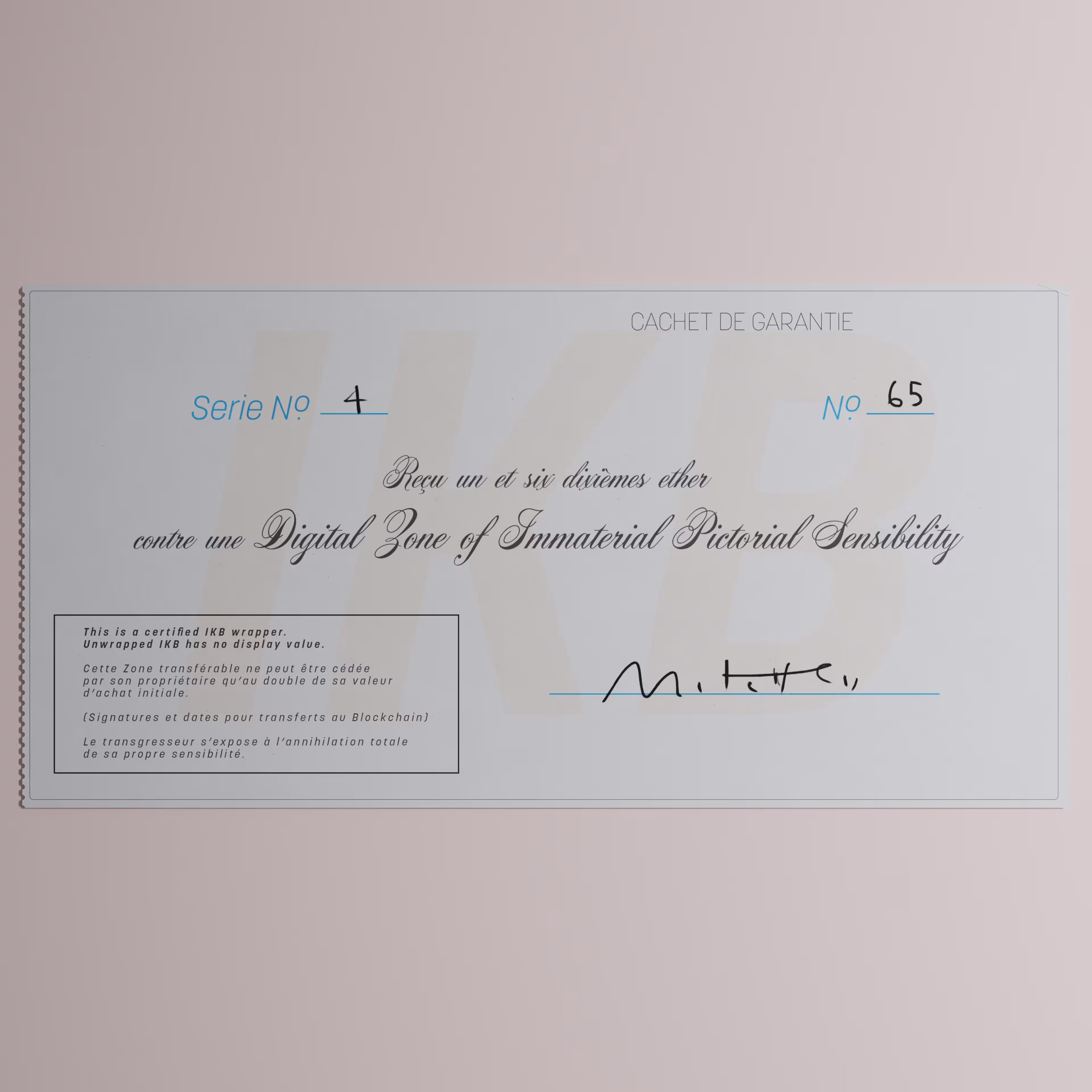 Digital Zone of Immaterial Pictorial Sensibility, Series 4, Edition 65. (Wrapped)