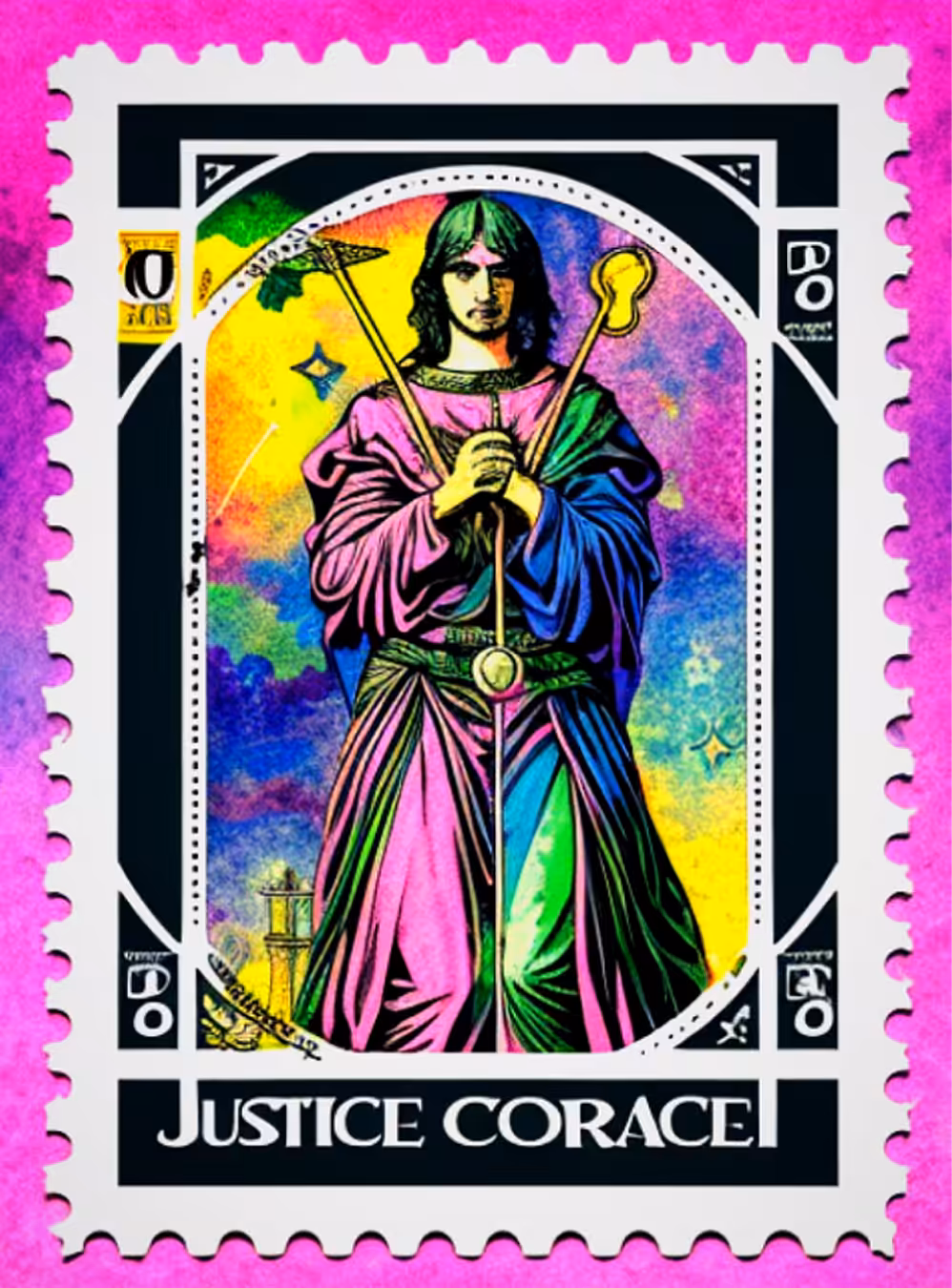 psychedelic tarot postage stamps: Justice