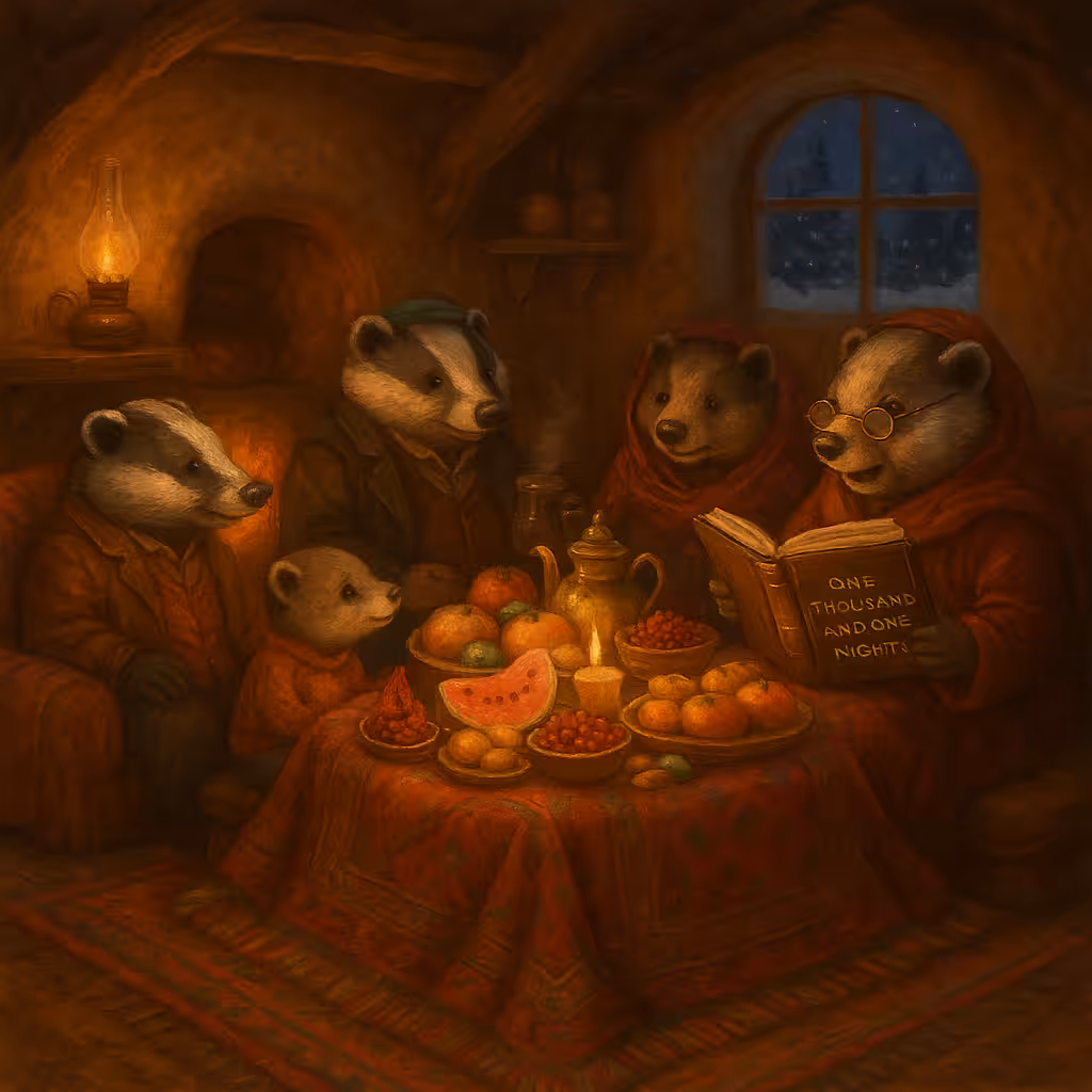 Hyrcanian Forest Badger Family Yalda Night Winter
