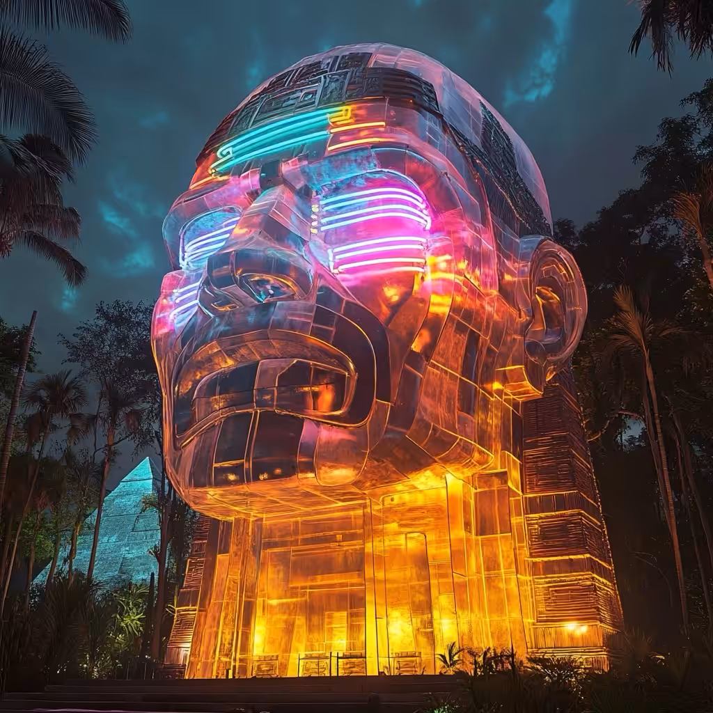 Neon tube sncestral colossal head