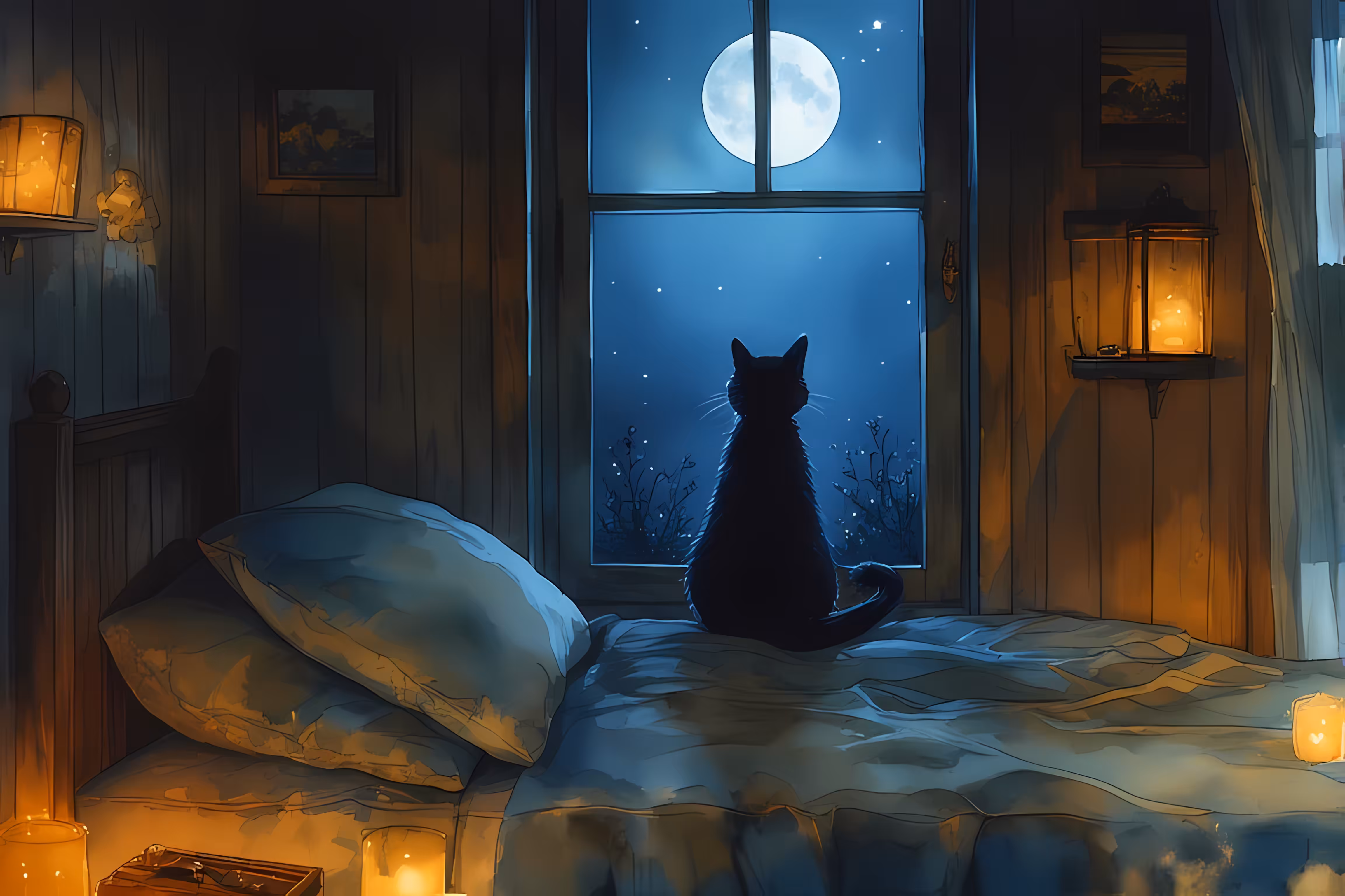 Full Moon Night The Contemplative Cat