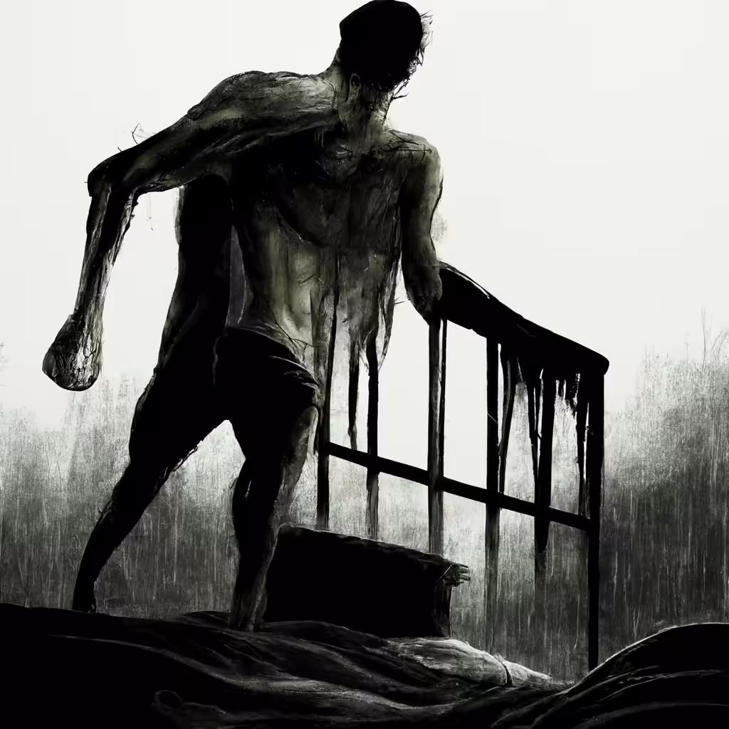 He jolted up from his nightmare, sheets damp from his own sweat
