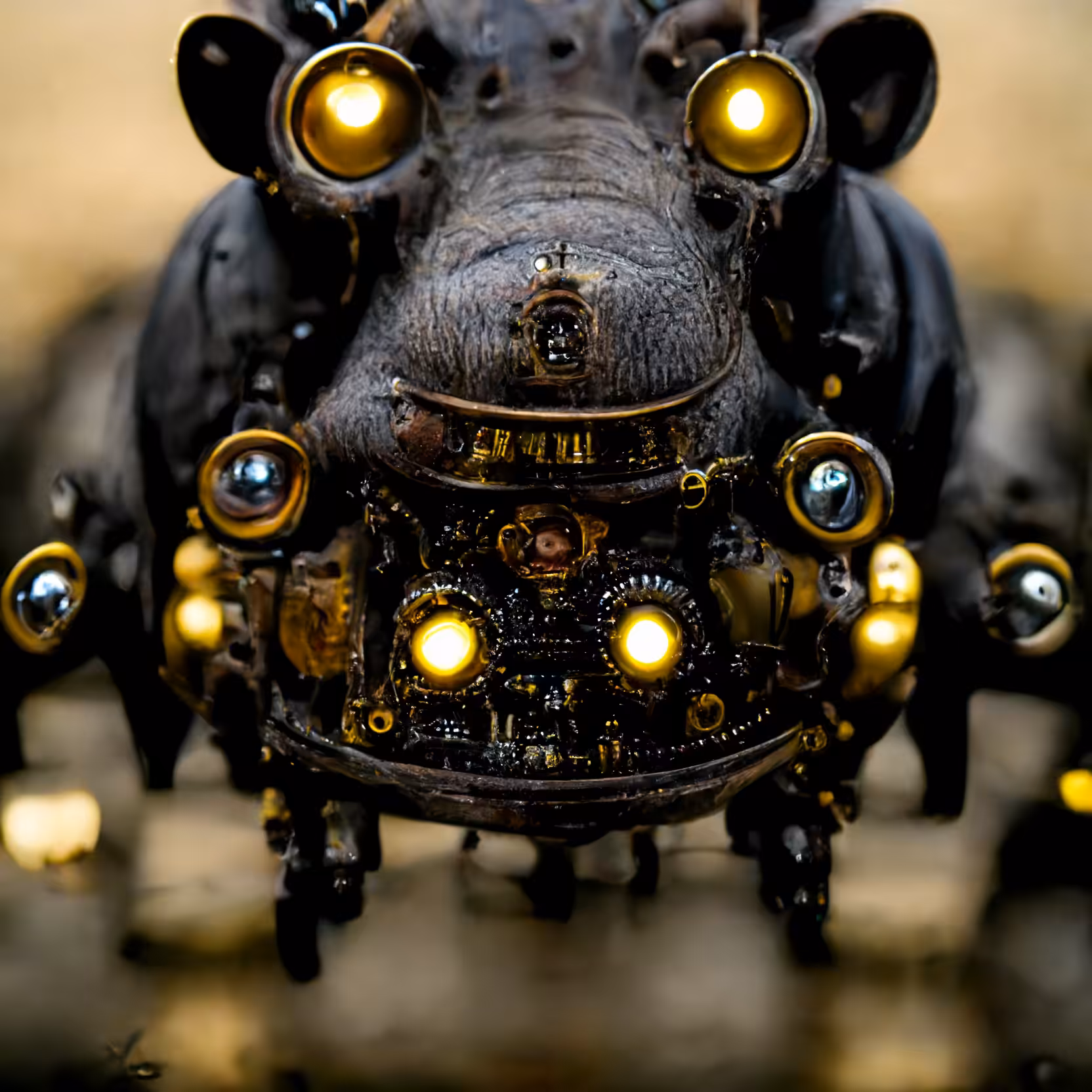 Steampunk Robot Wildlife Photography: Hippo 1
