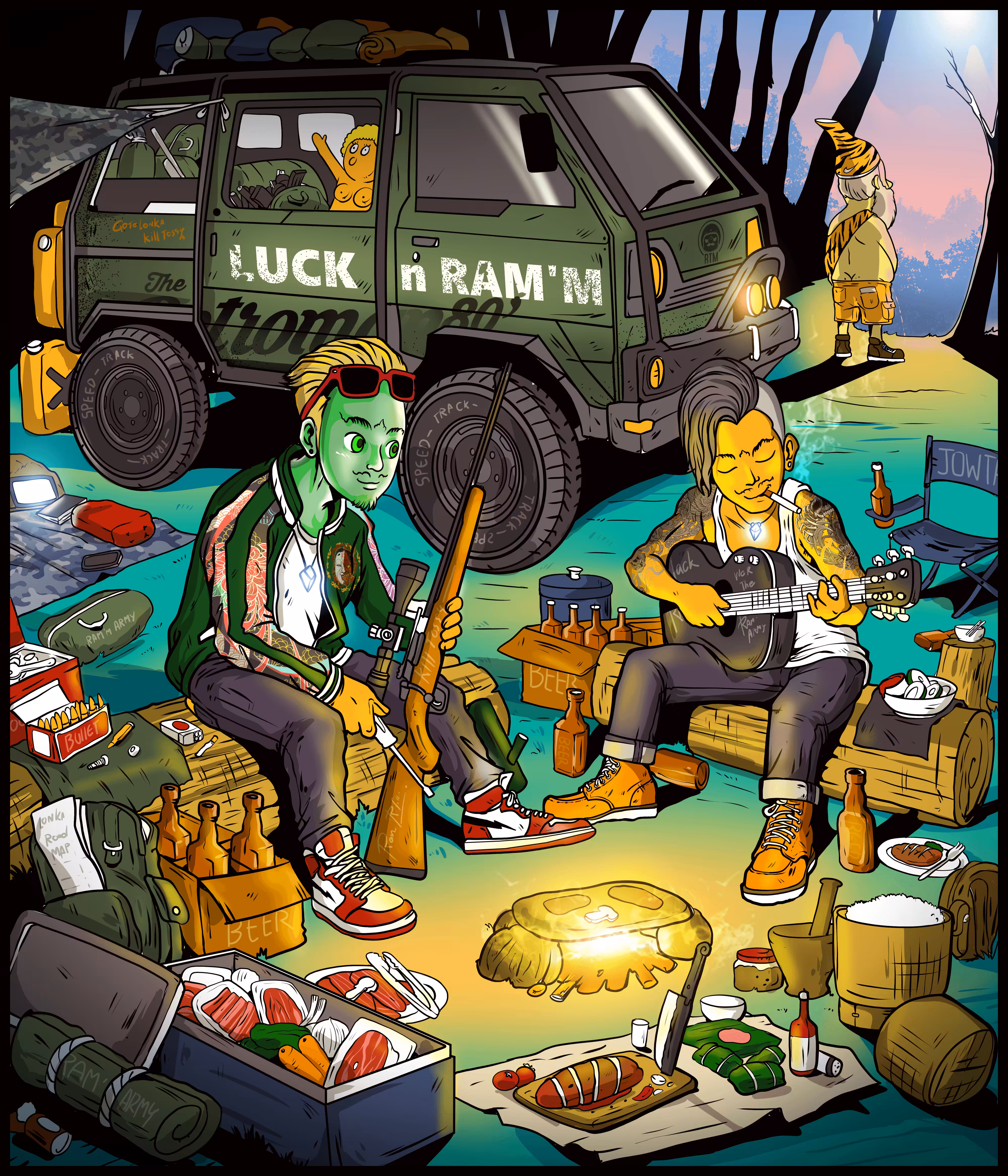 Luck and ram  on the road