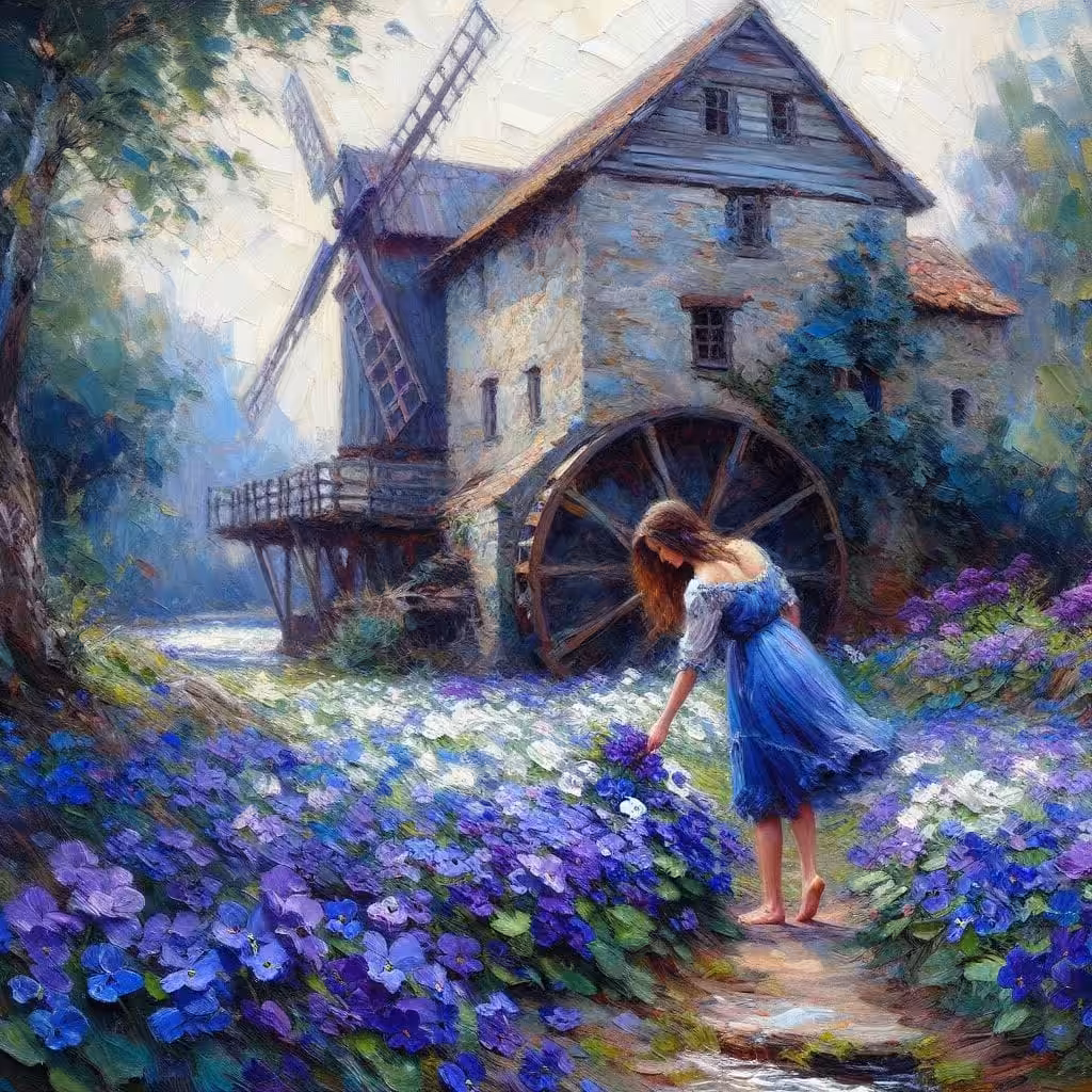 Blue violets in the mill house