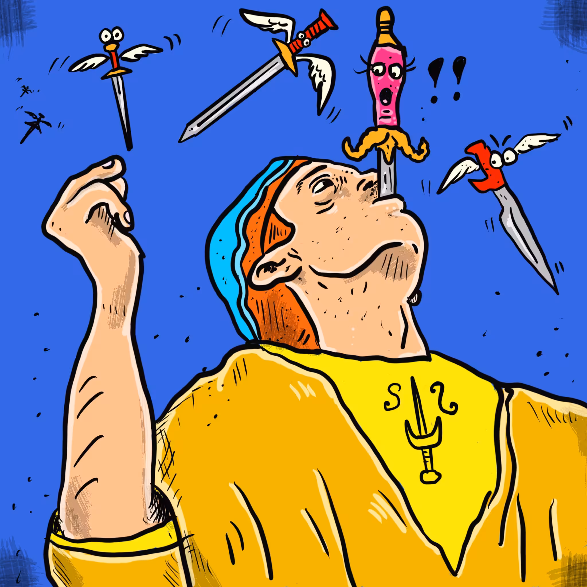Steve the Sword Swallower and the Flying Swords