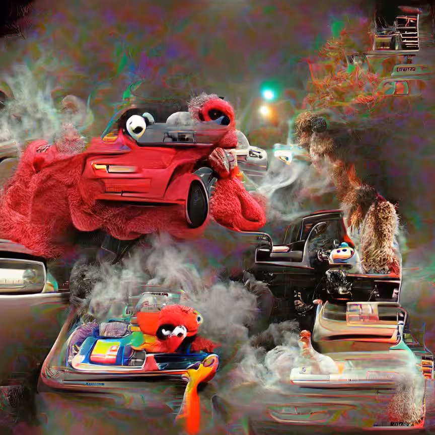 elmo smoking meth in a DeLorean