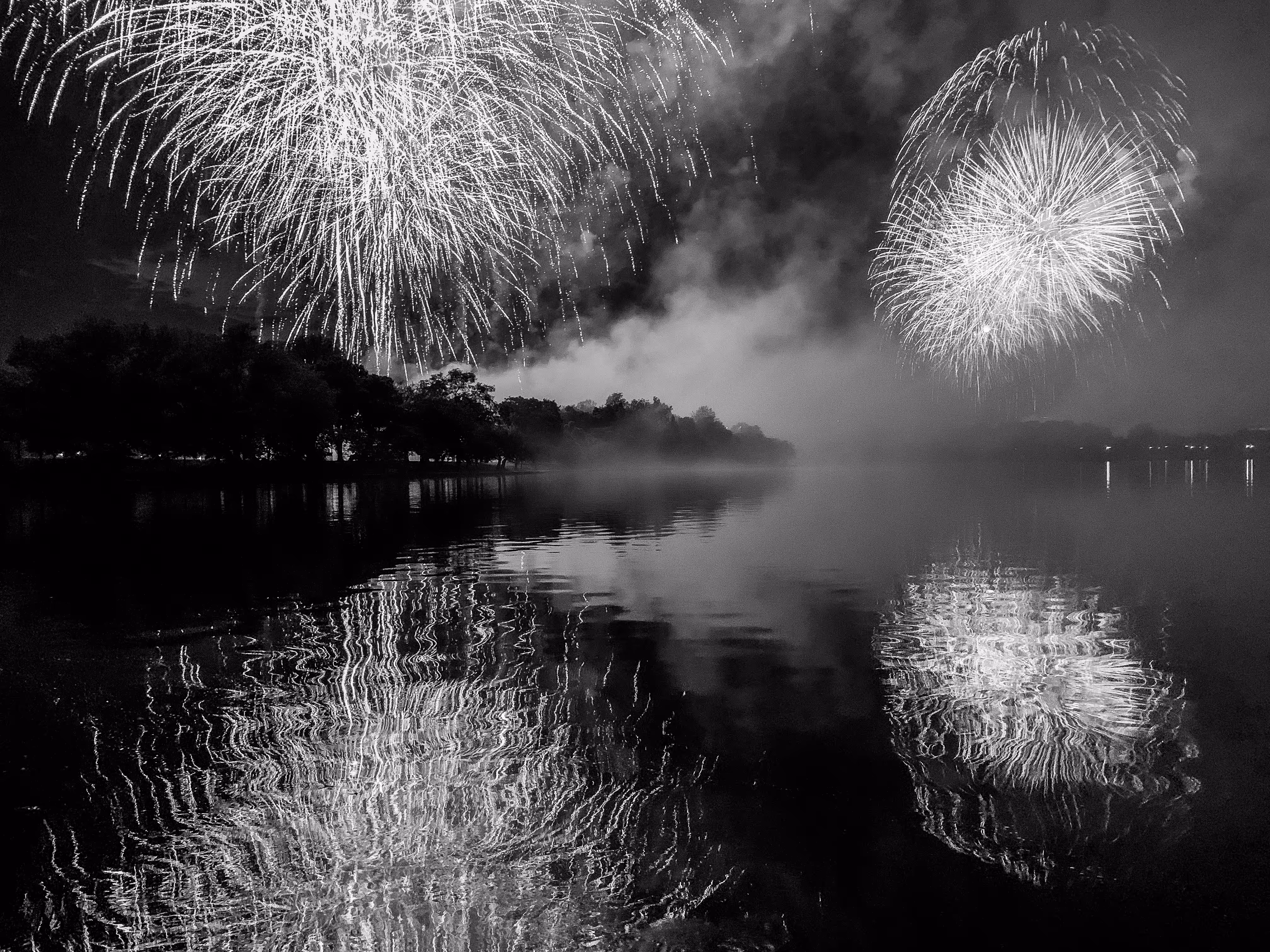 Fireworks in B&W - Fourth of July Celebration