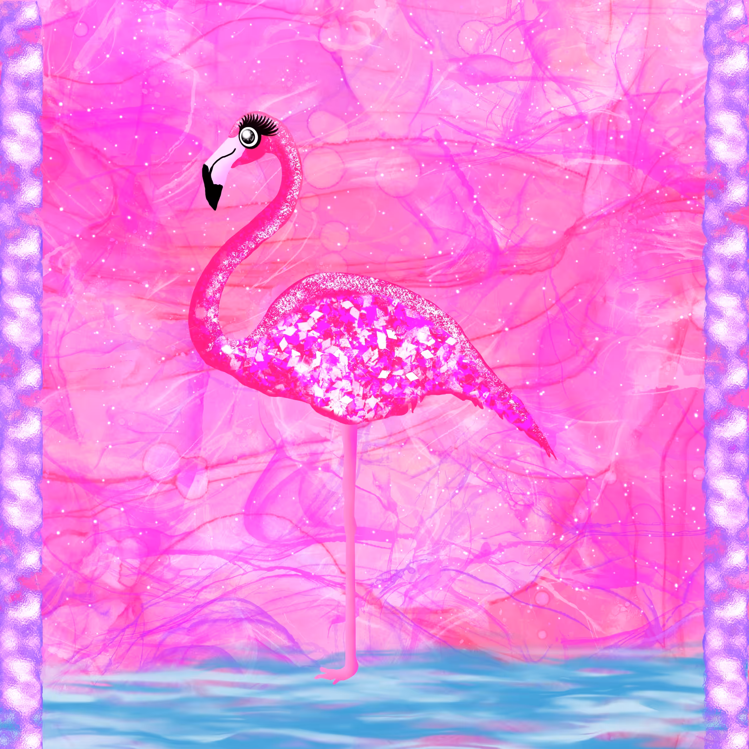 (3.JEWEL FEATHER) Amethyst Flamingo