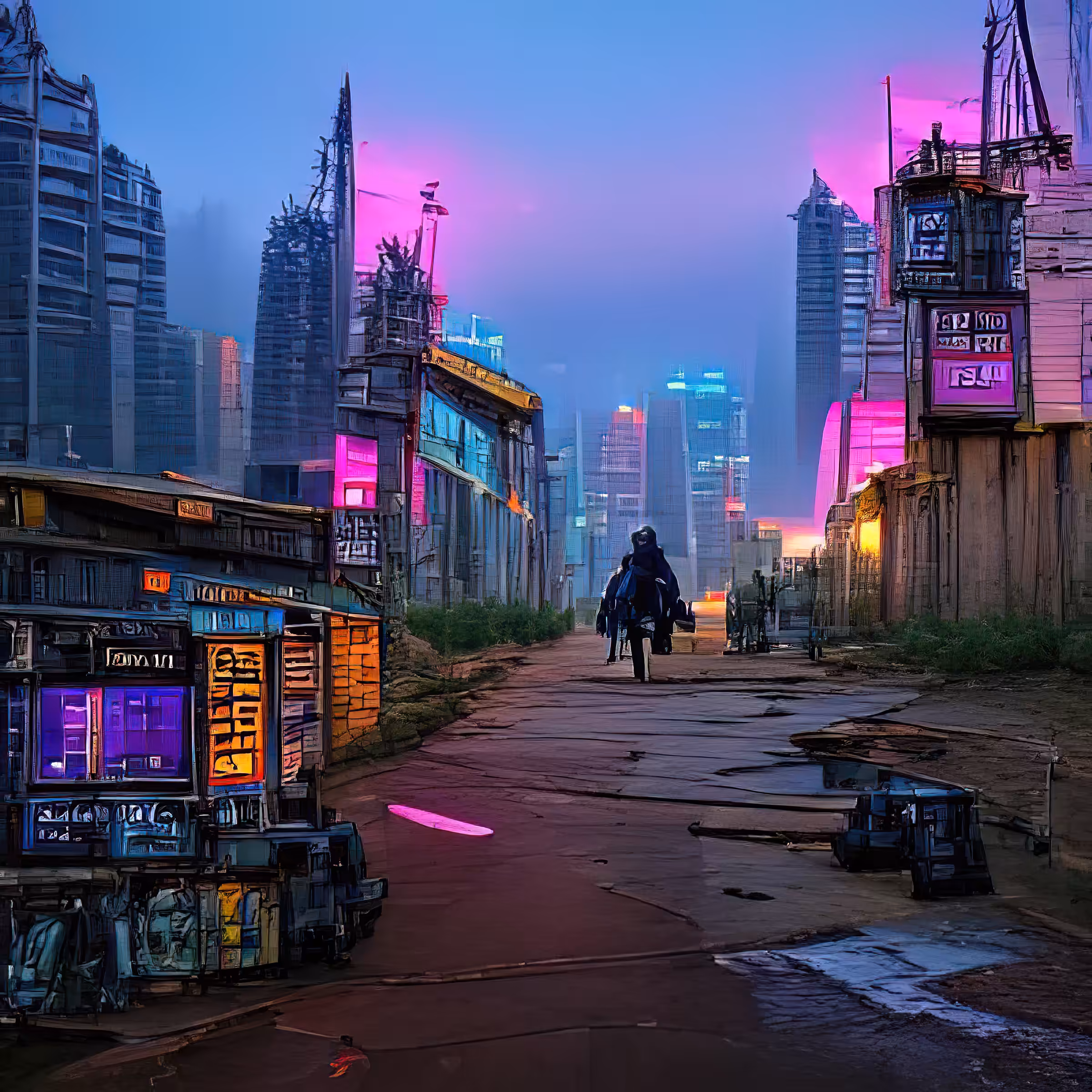 streets of cyberpunk city at dawn CiKwOoweAkKIEsQ0lJZw