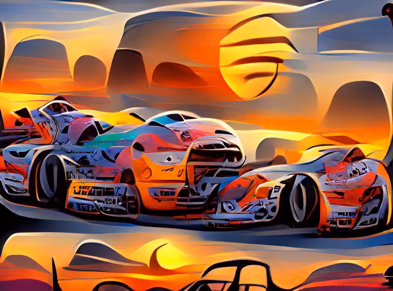 Abraham's First Works: Race cars at sunset