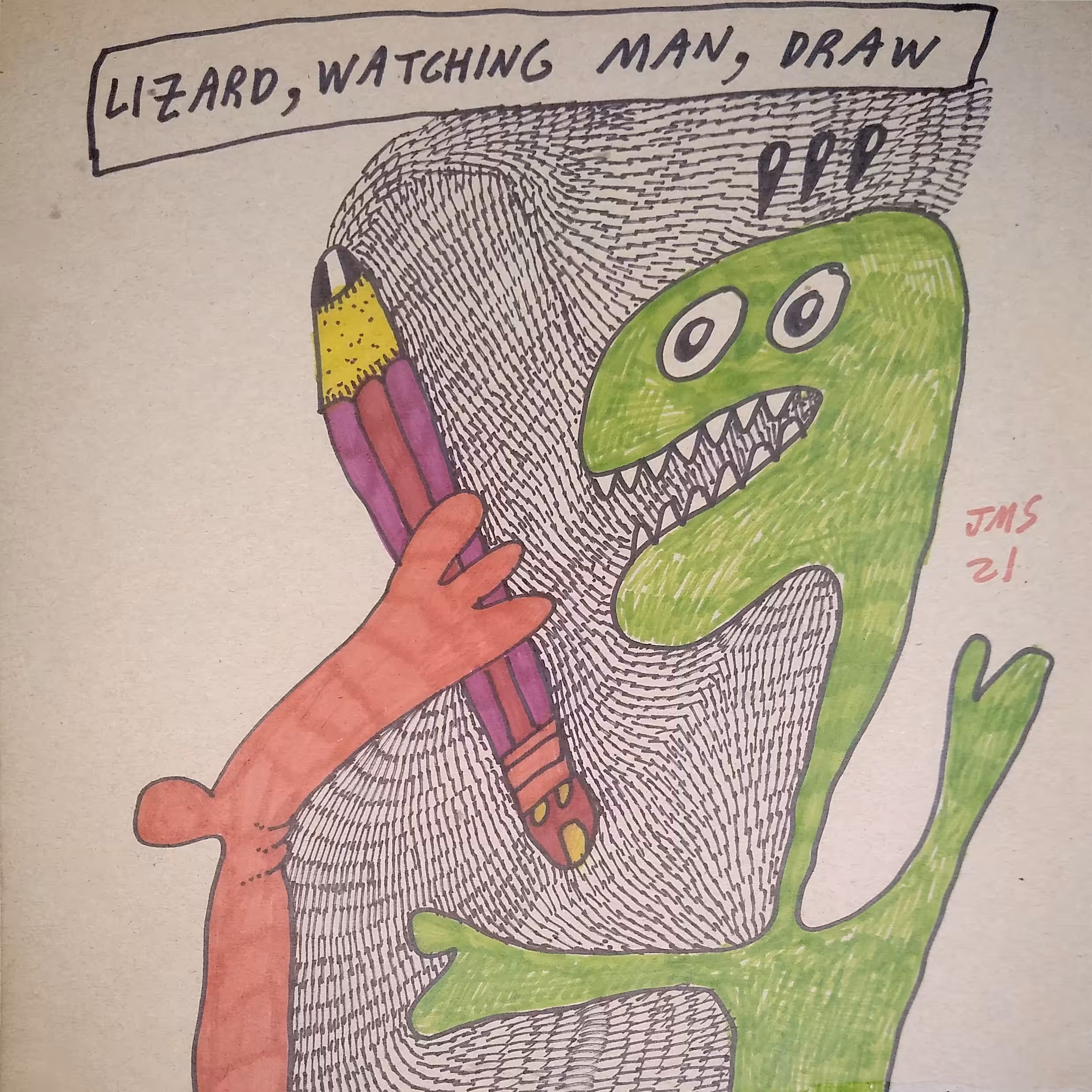 Lizard, Watching Man, Draw :: Jon Sarkin #053-AAA