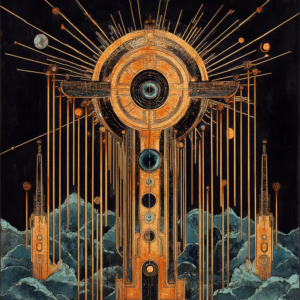 The work of art made in a style combining elements of Art Deco and futurism