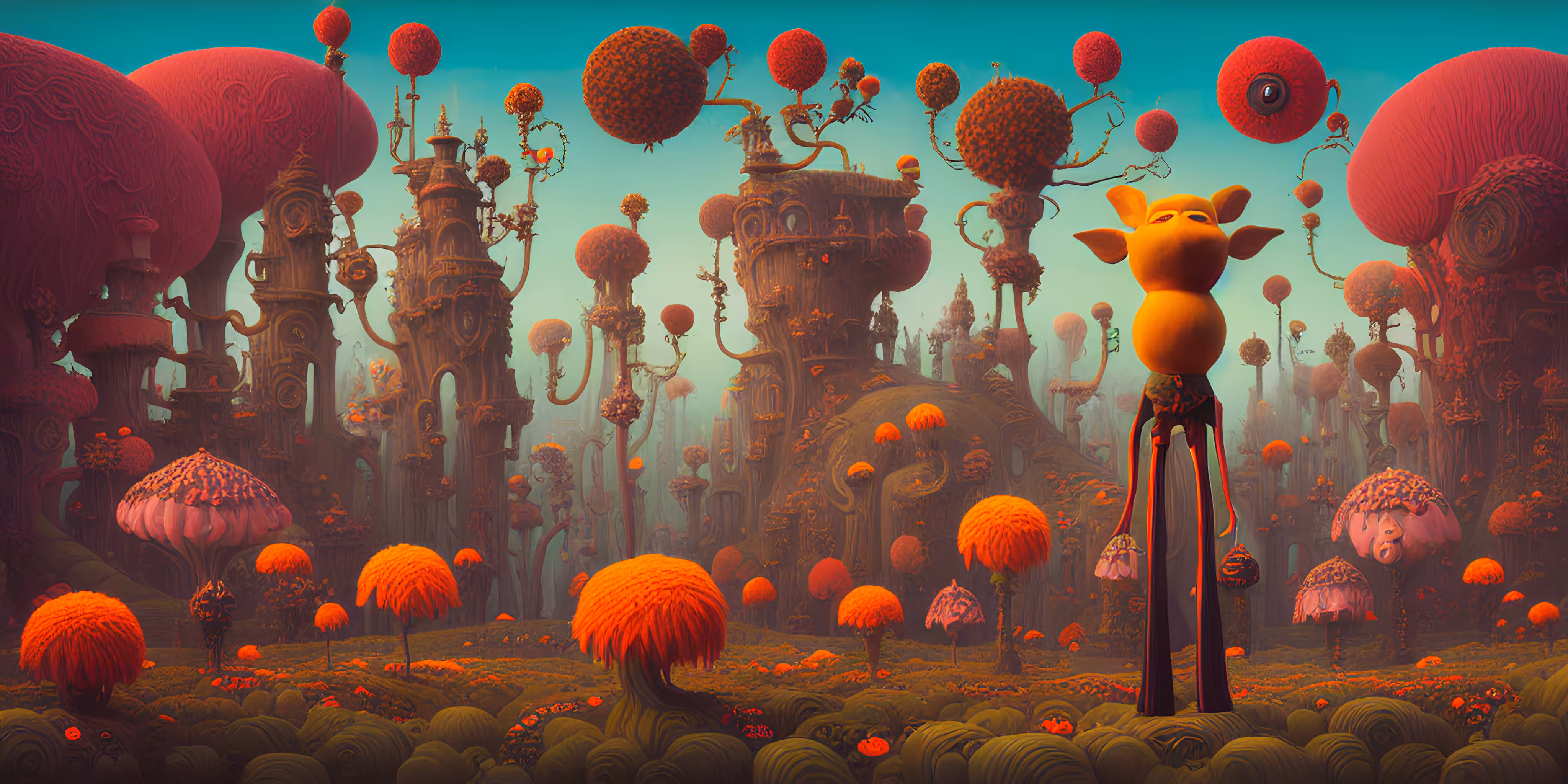 Mysterious wanderer meets the sunset in a gorge of smelling mushrooms