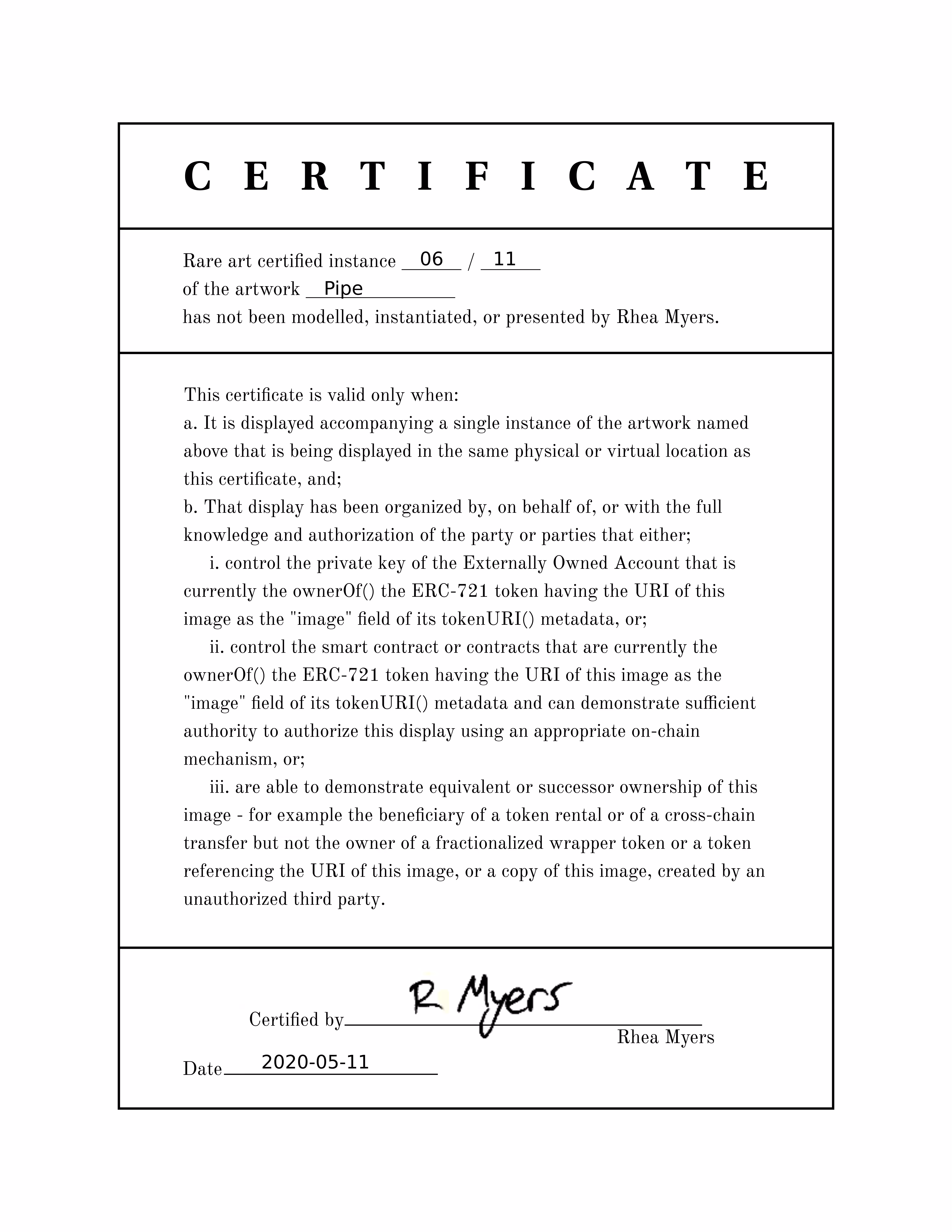 Certificate of Inauthenticity: Pipe (06 of 11)