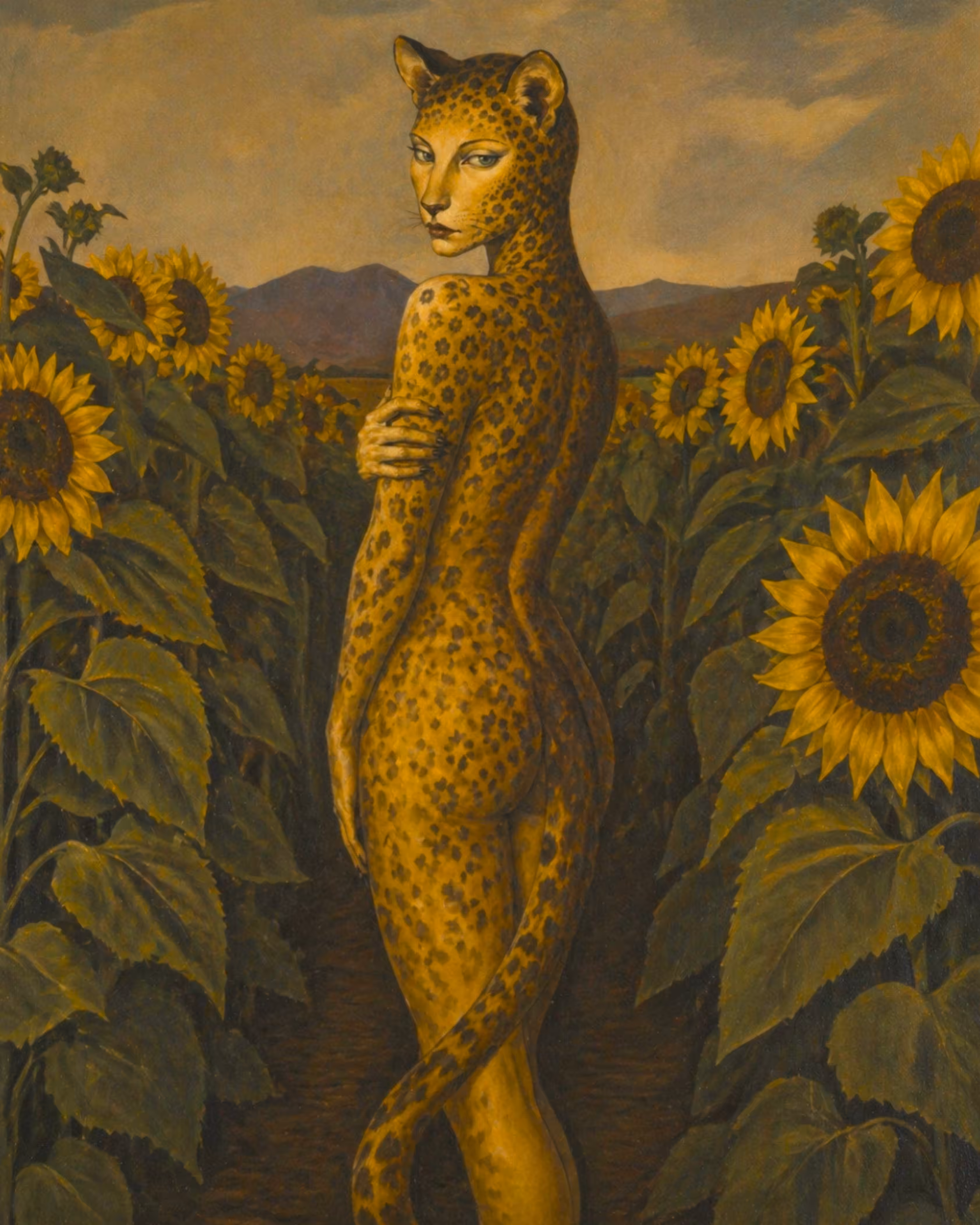She Stands in Sunlit Blooms