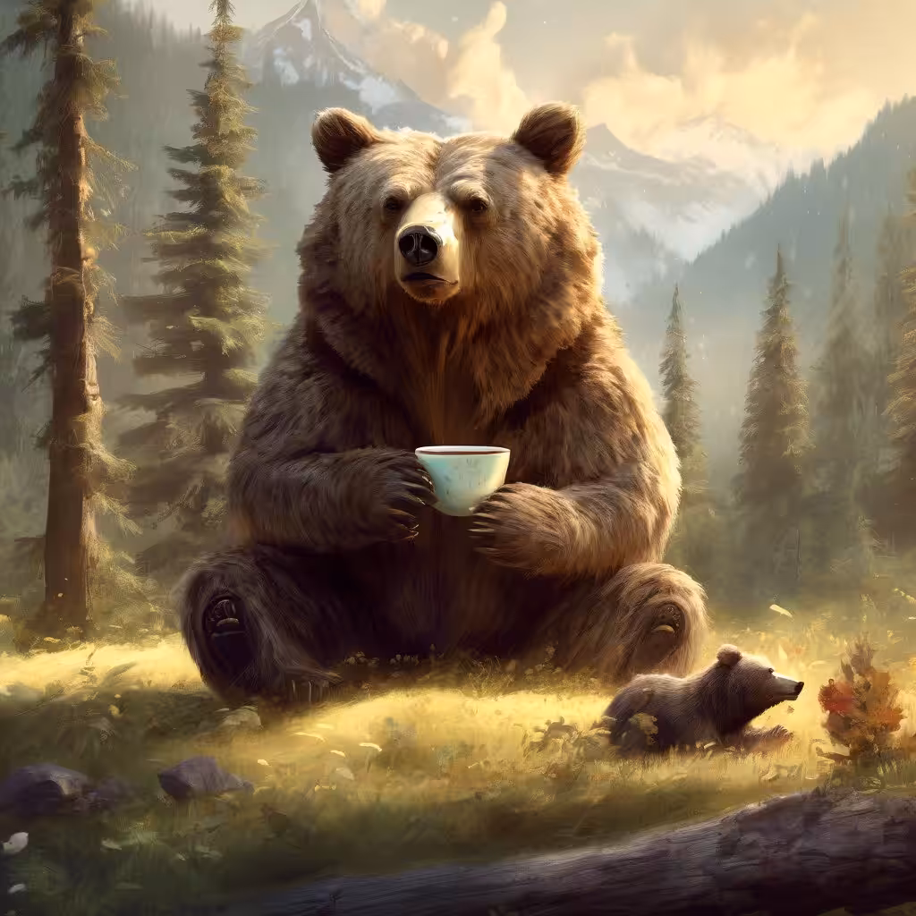 Mother bear drinking tea 