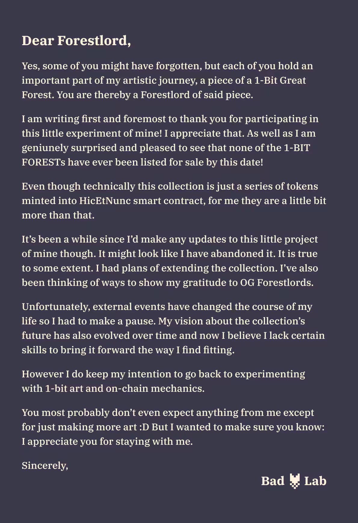 BadFoxLab PSA: Dear Forestlord [1]