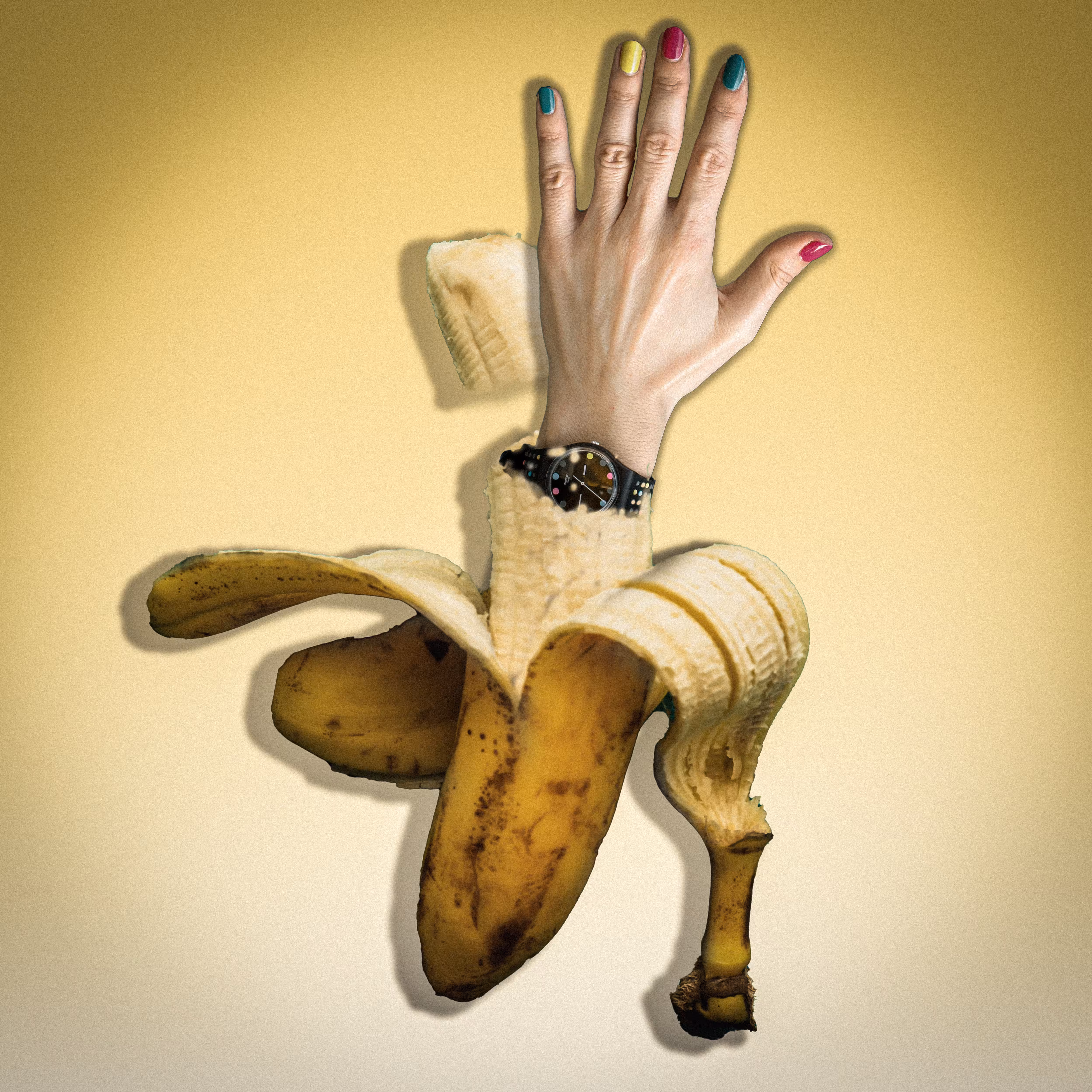 Banana full of hand